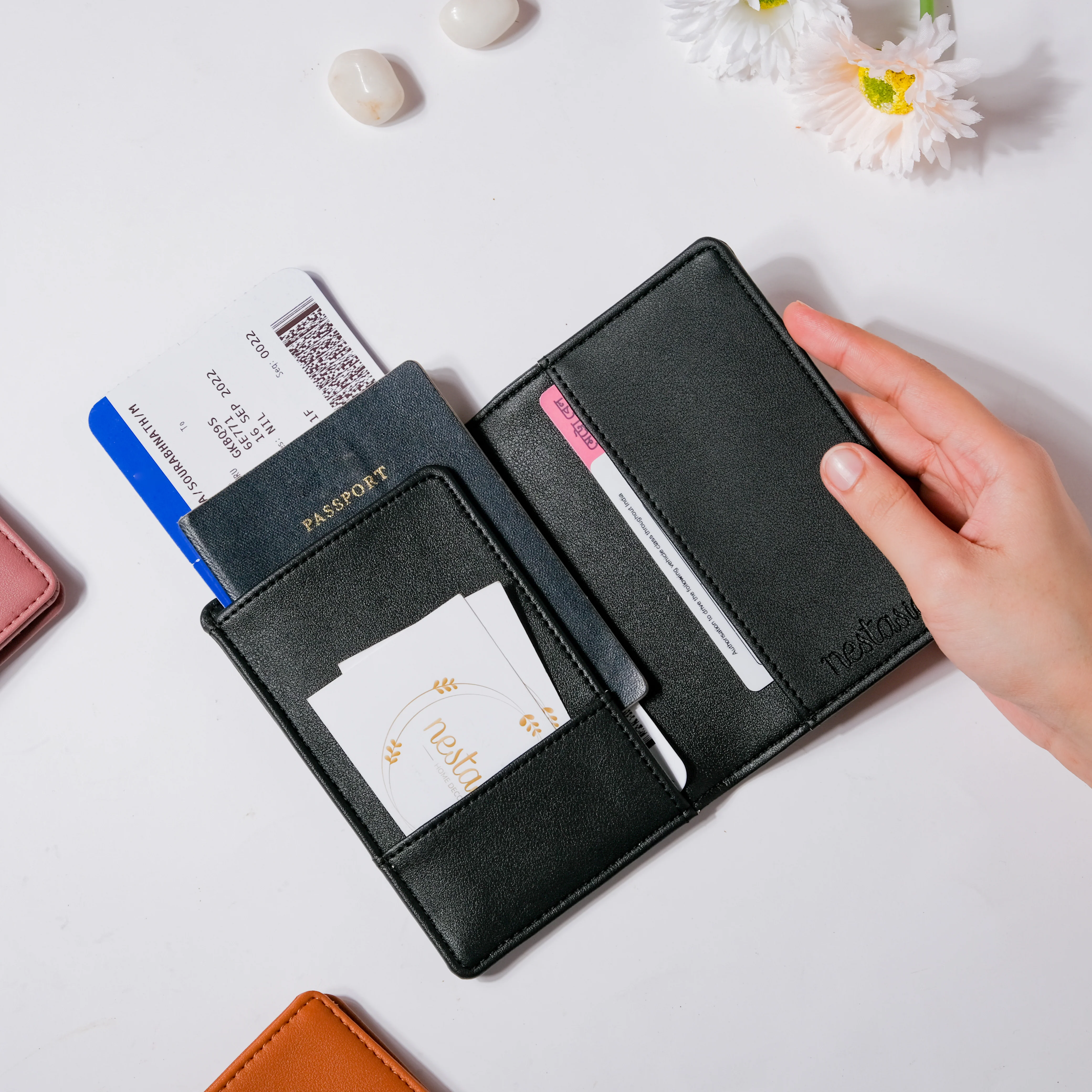 Line Art Two Fold Passport Cover Black - Image 2