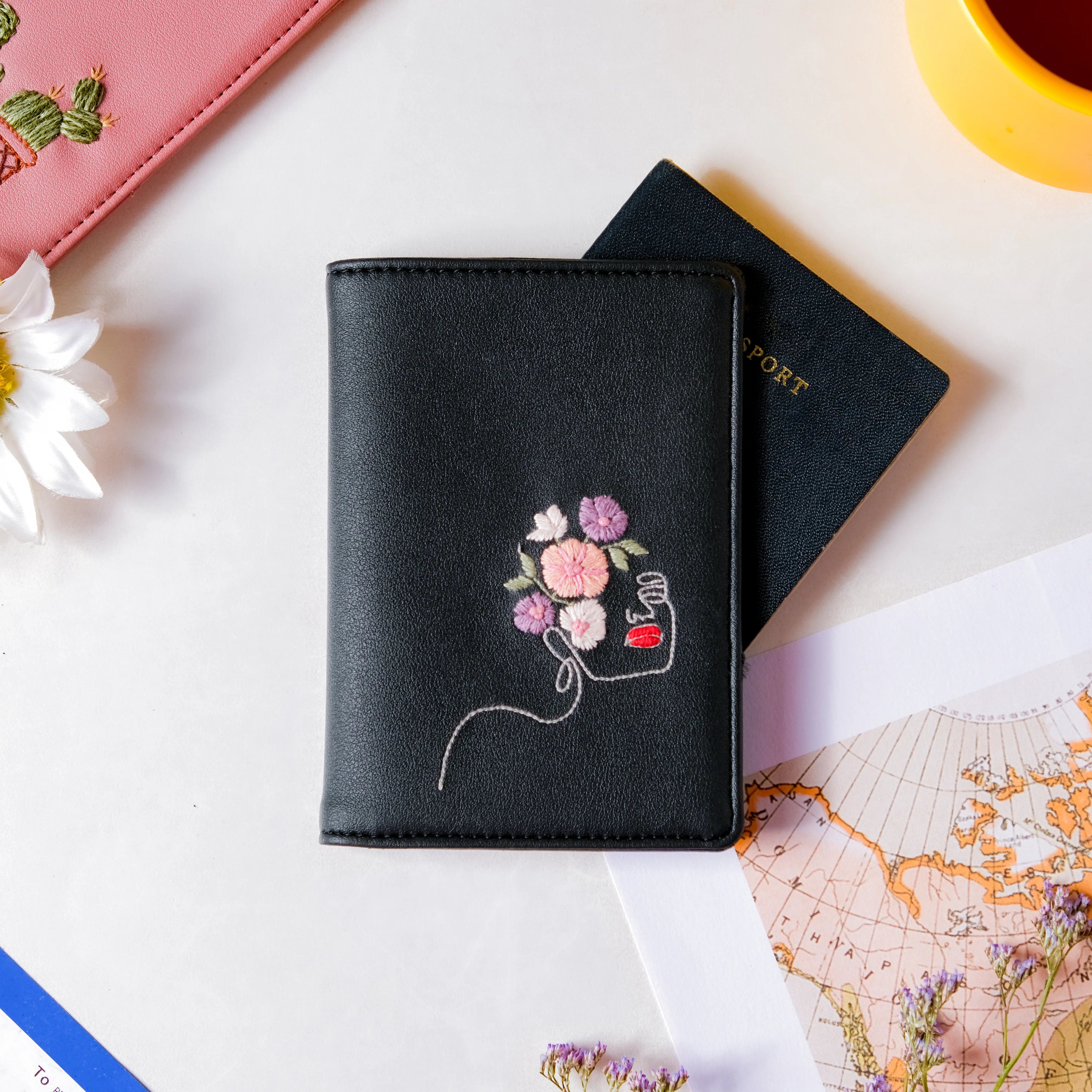 Line Art Two Fold Passport Cover Black - Image 5