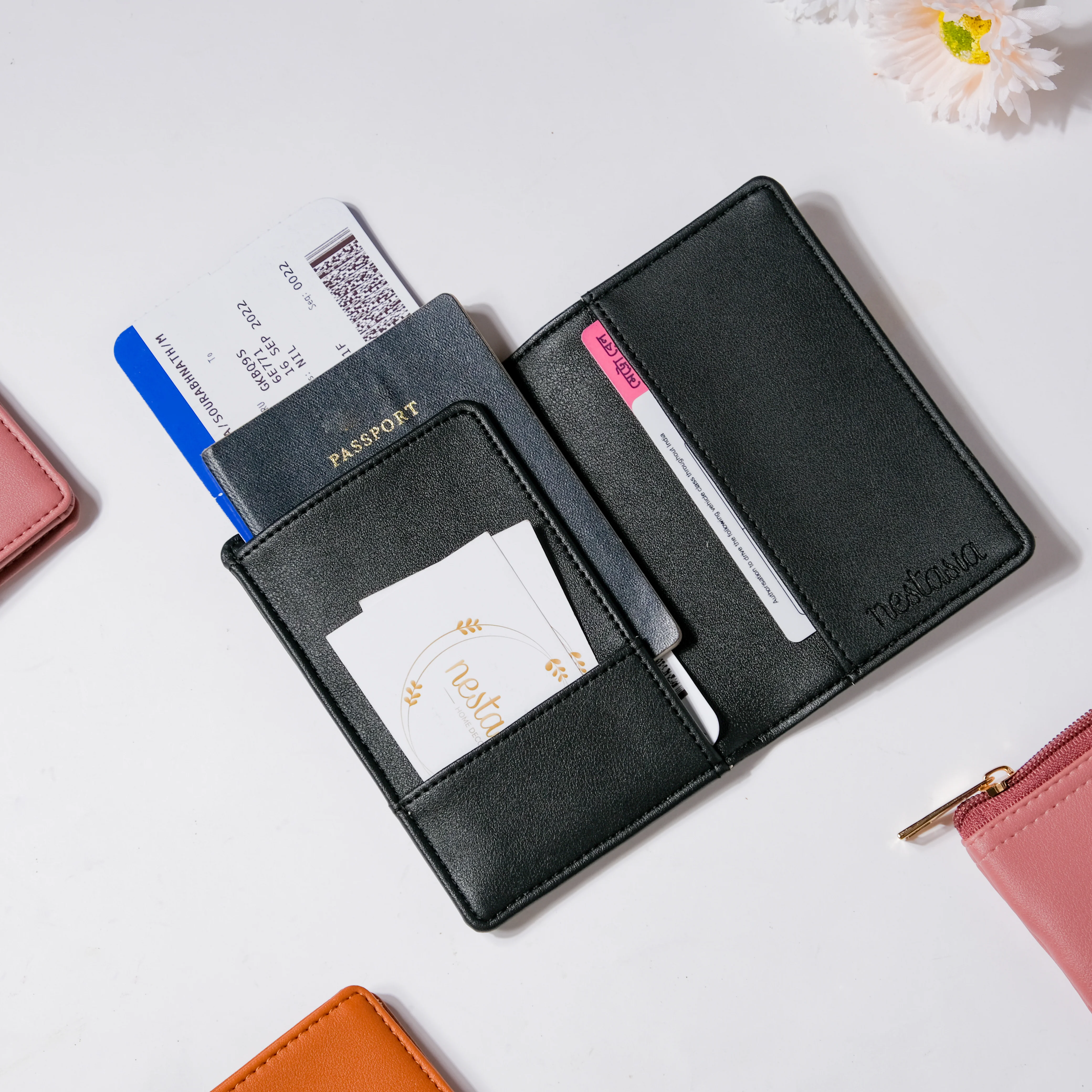 Line Art Two Fold Passport Cover Black - Image 7