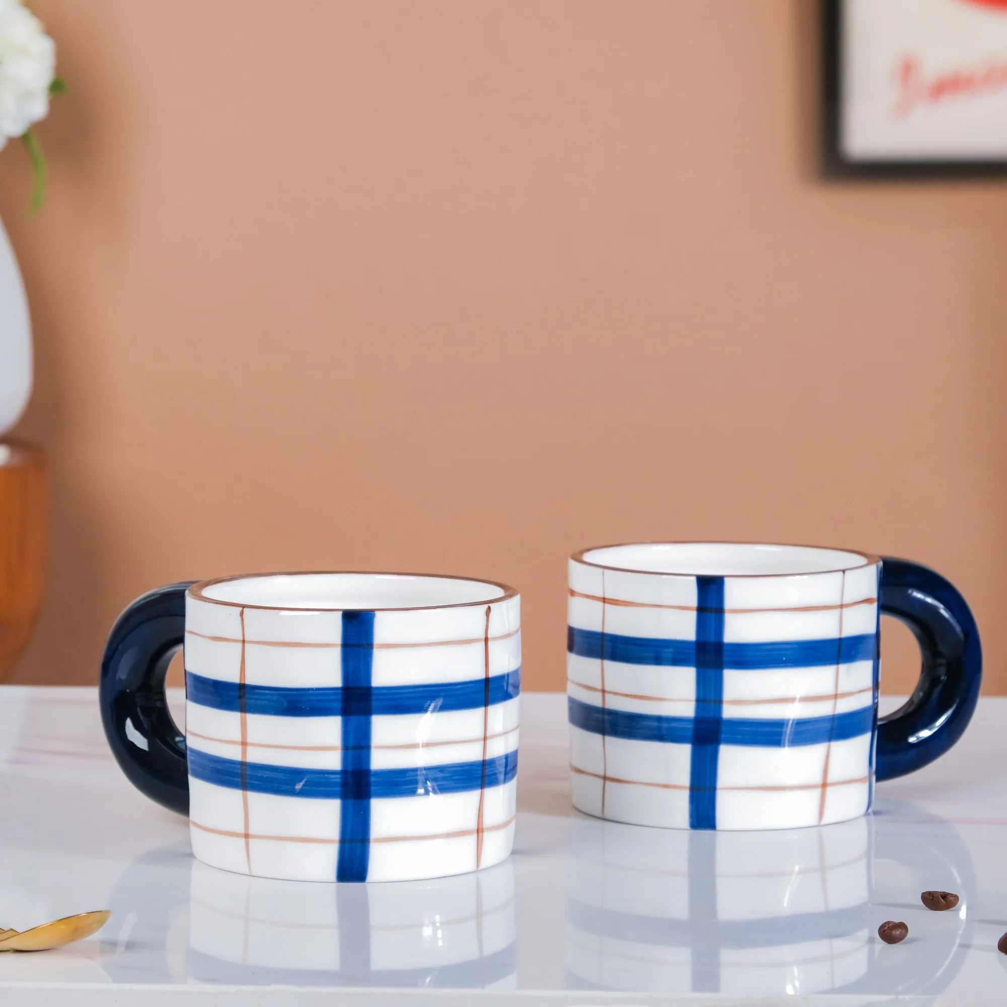 Artsy Ceramic Cup For Coffee Blue Set of 2 330ml - Image 3