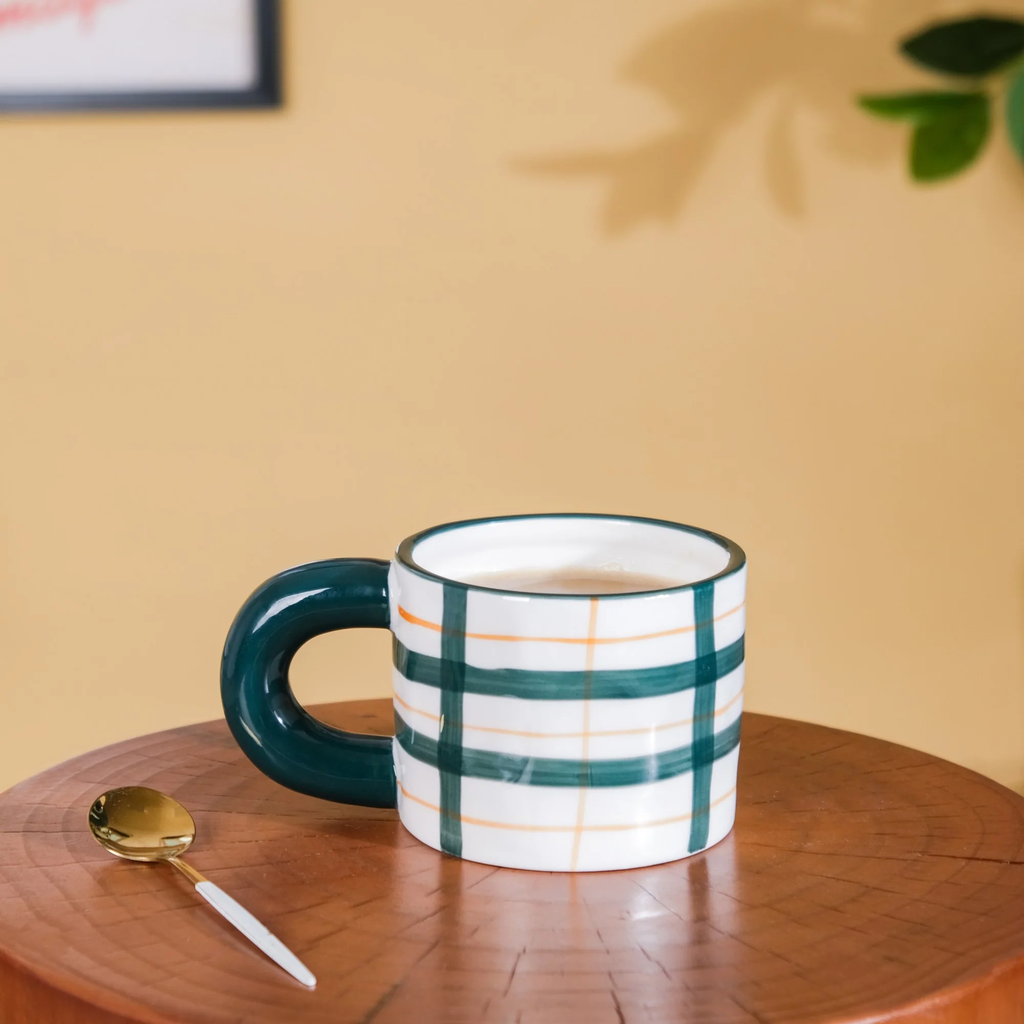 Artsy Ceramic Cup For Coffee Green Set of 2 330ml - Image 3