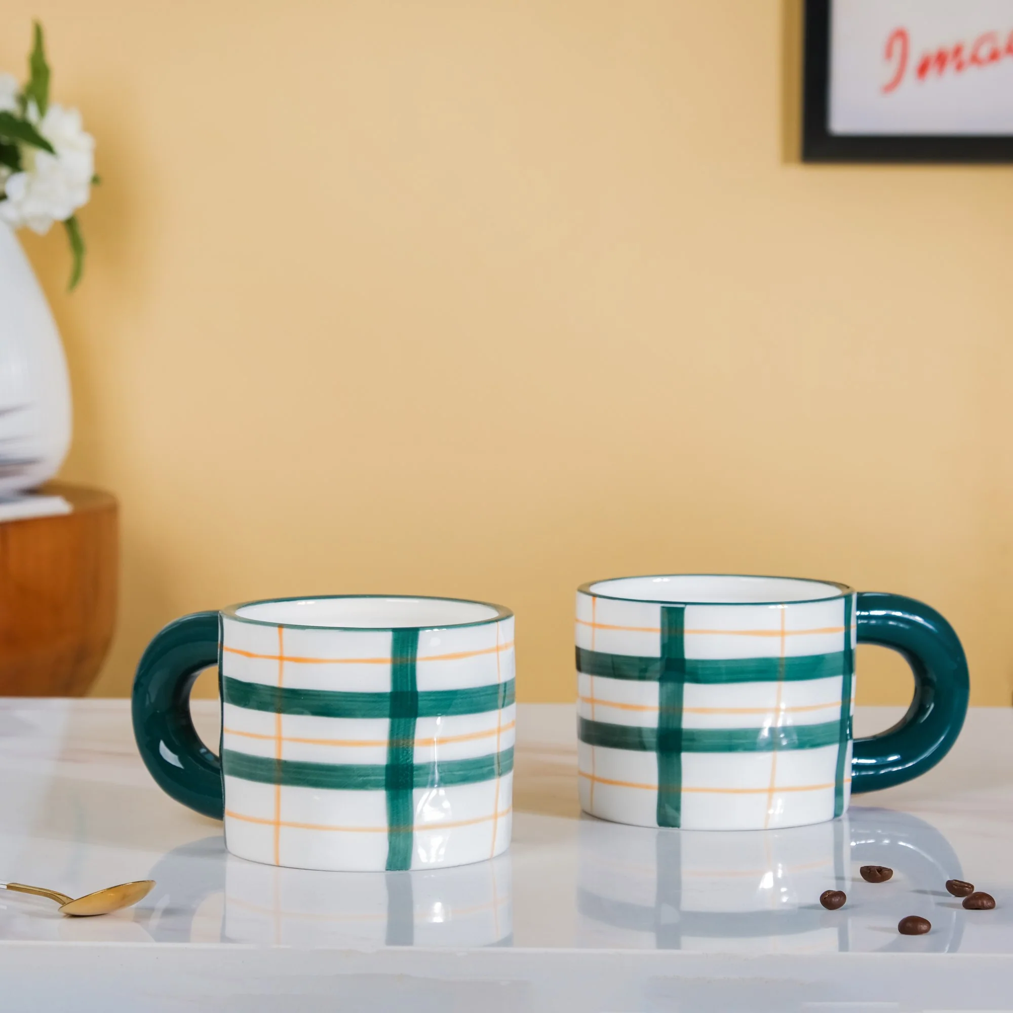 Artsy Ceramic Cup For Coffee Green Set of 2 330ml - Image 4