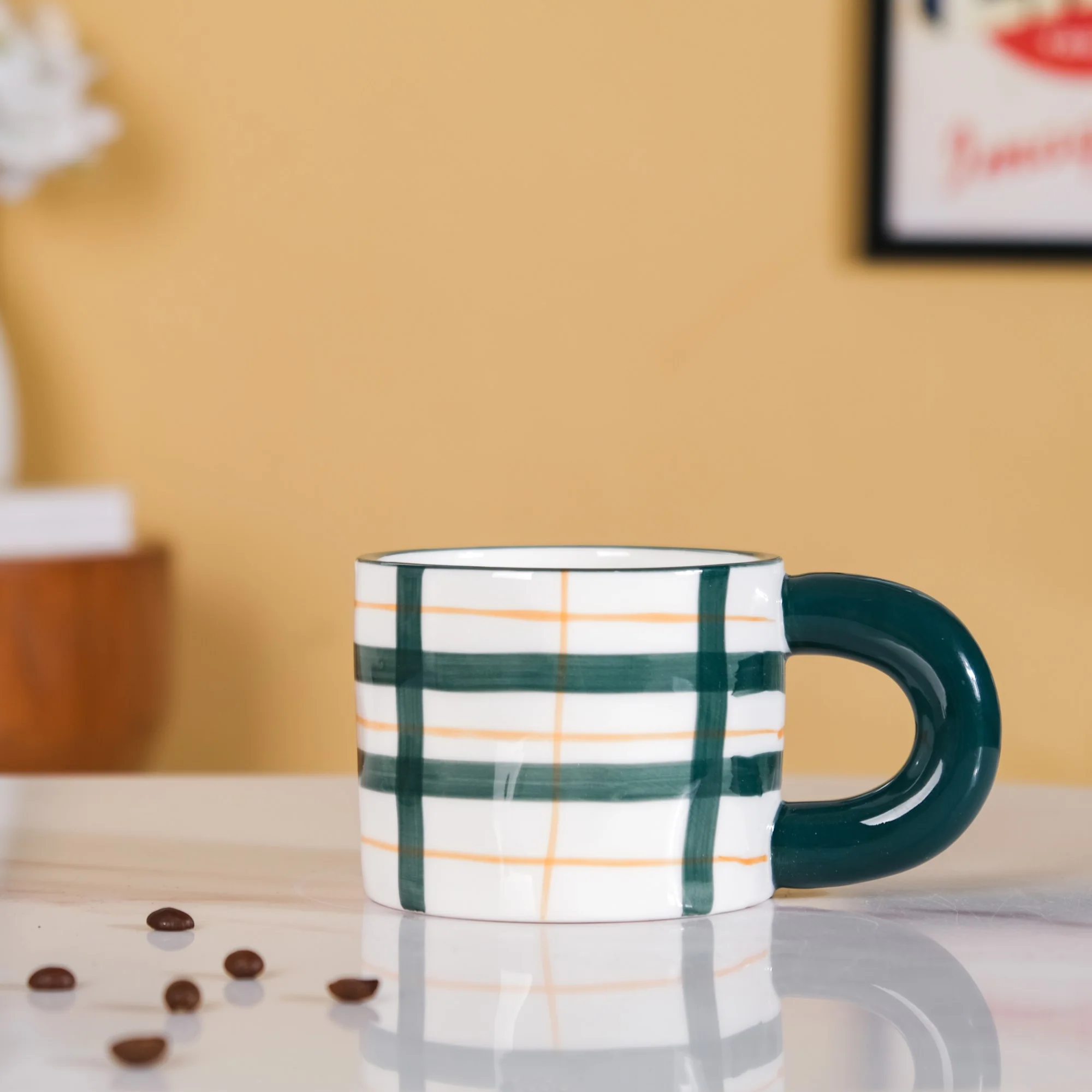 Artsy Ceramic Cup For Coffee Green Set of 2 330ml - Image 5