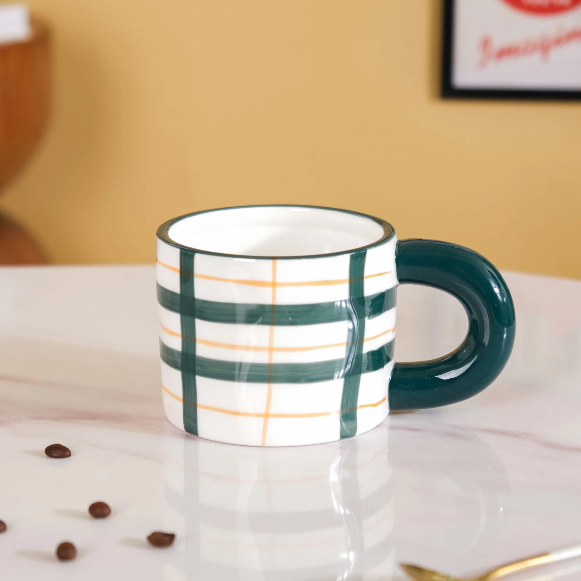 Artsy Ceramic Cup For Coffee Green Set of 2 330ml - Image 7