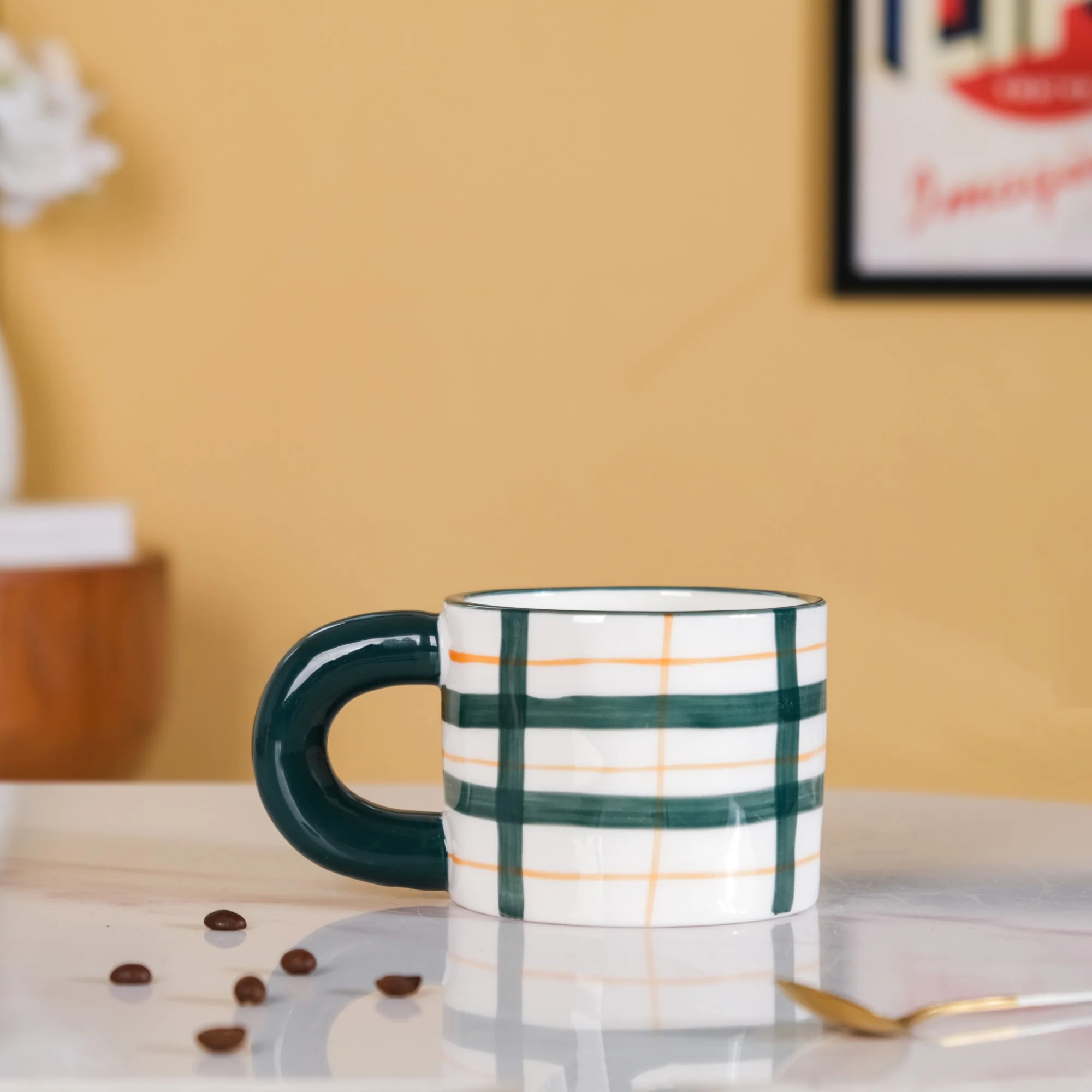 Artsy Ceramic Cup For Coffee Green Set of 2 330ml - Image 8