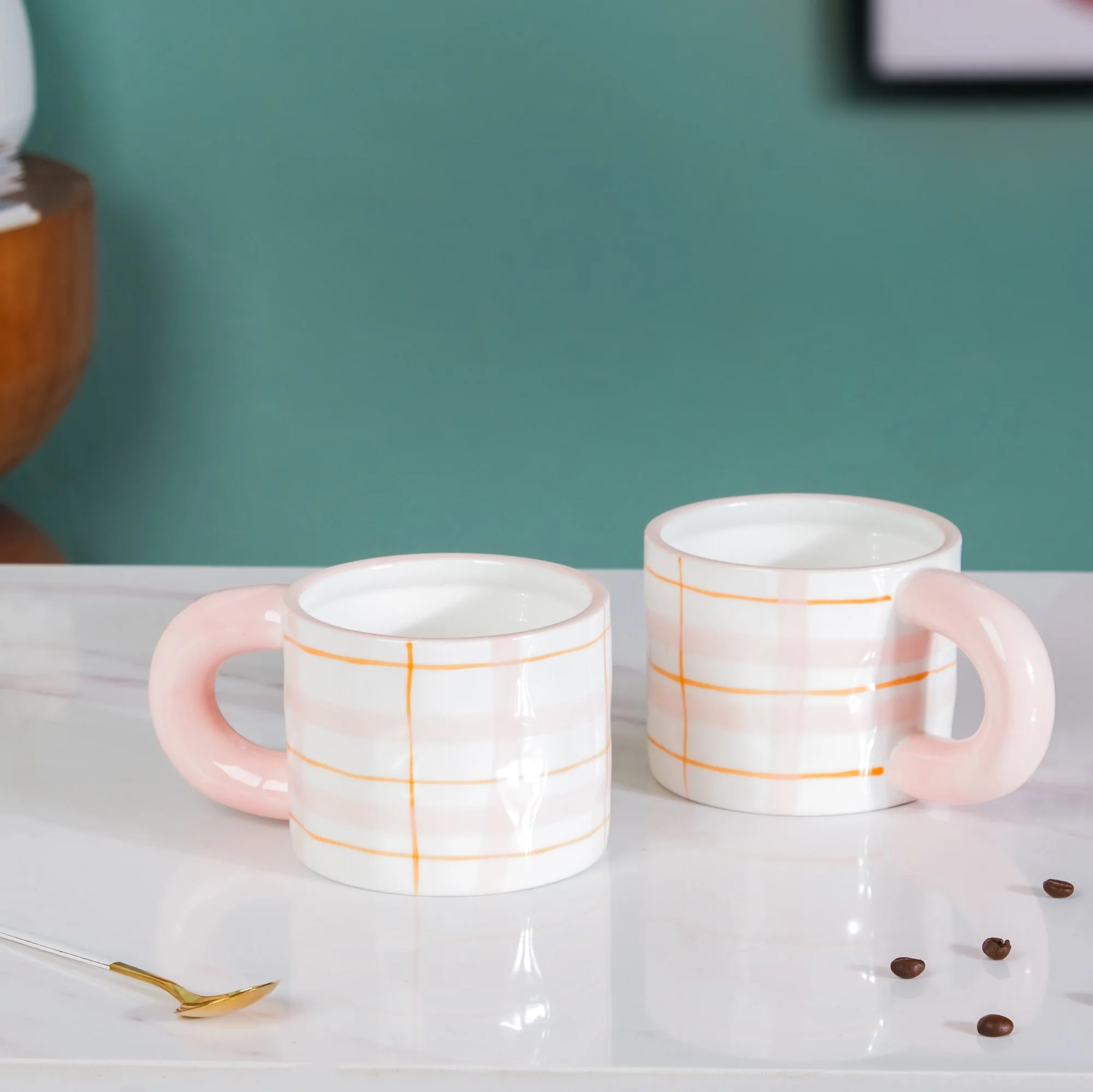 Artsy Ceramic Cup For Coffee Pink Set of 2 330ml - Image 8