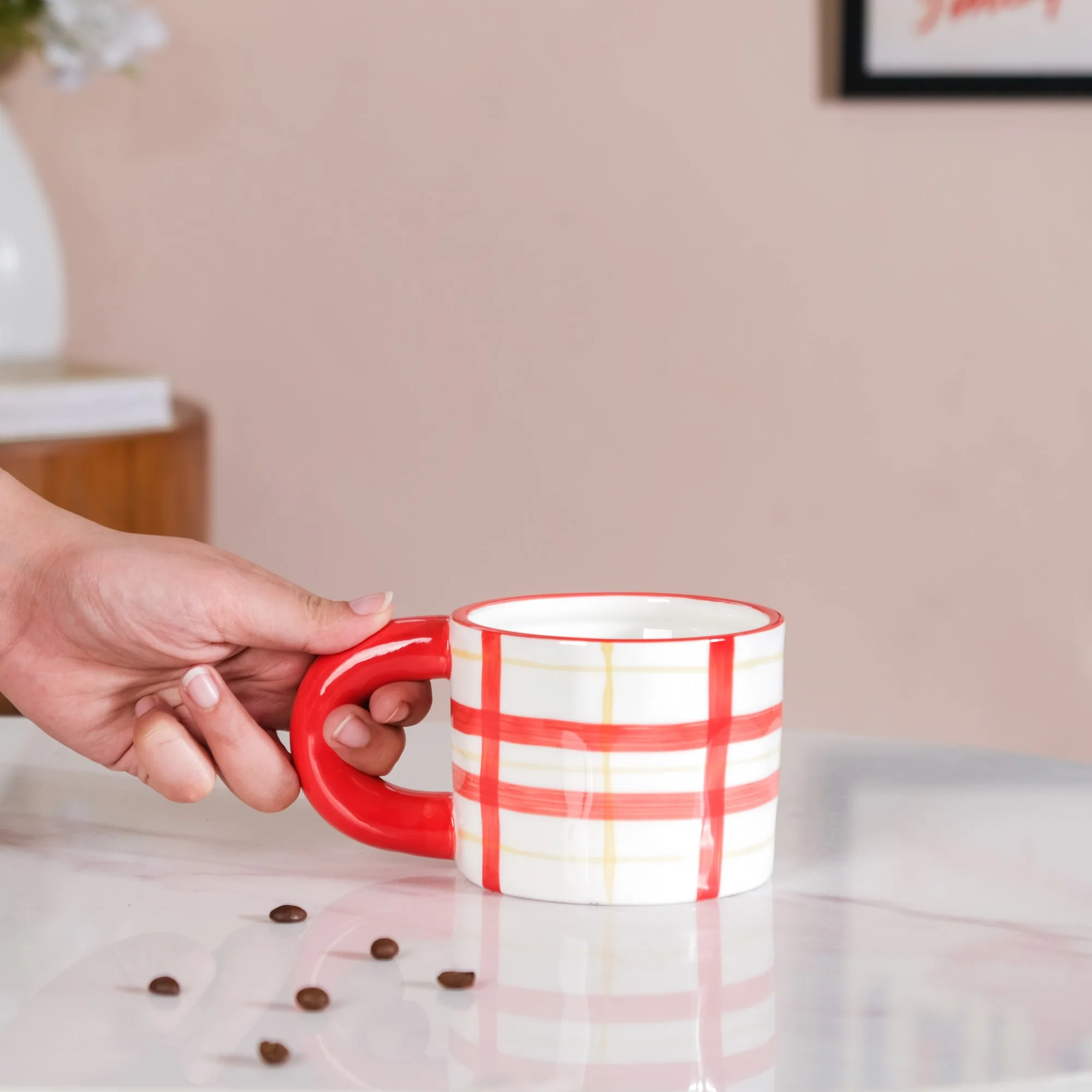 Artsy Ceramic Cup For Coffee Red Set of 2 330ml - Image 2