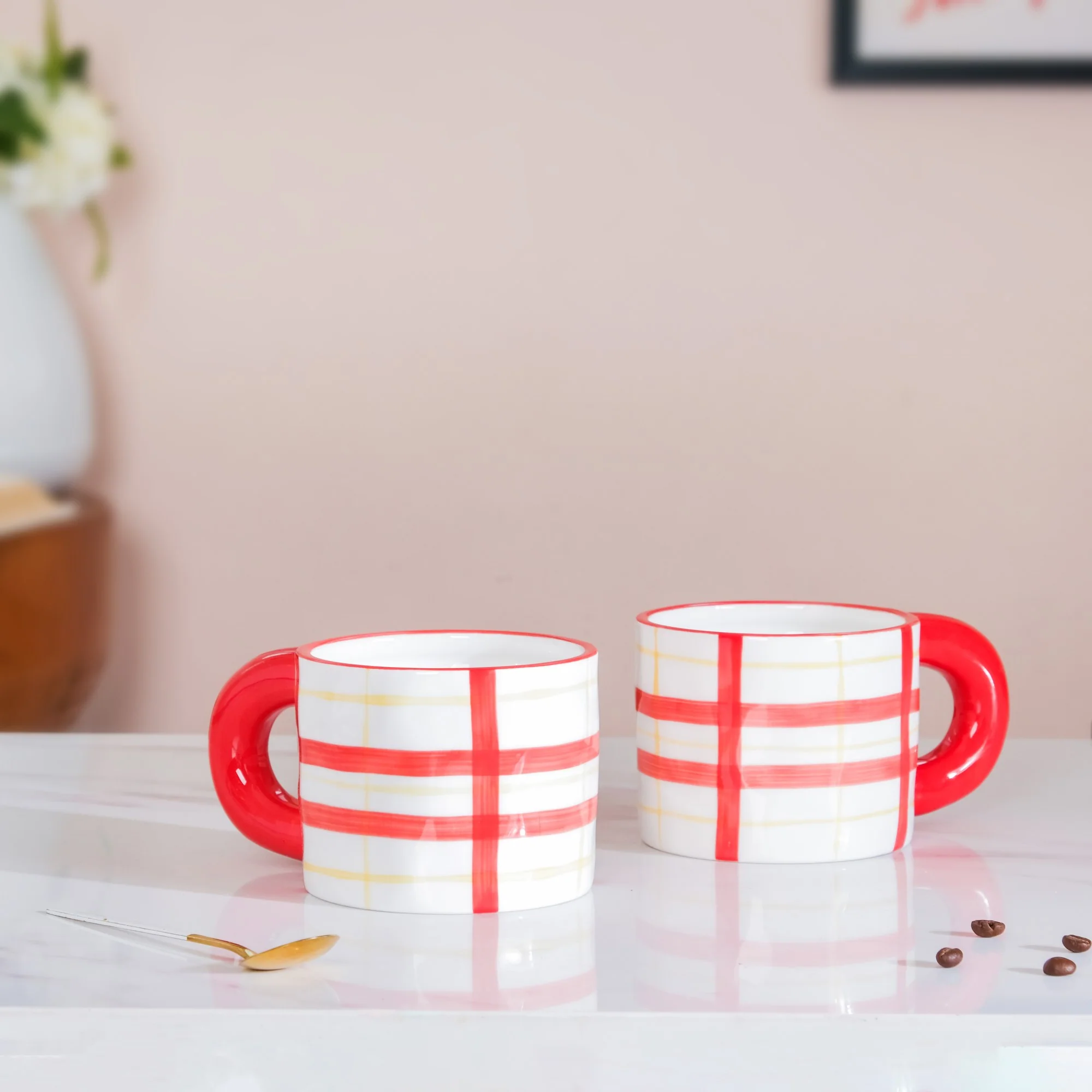 Artsy Ceramic Cup For Coffee Red Set of 2 330ml - Image 4