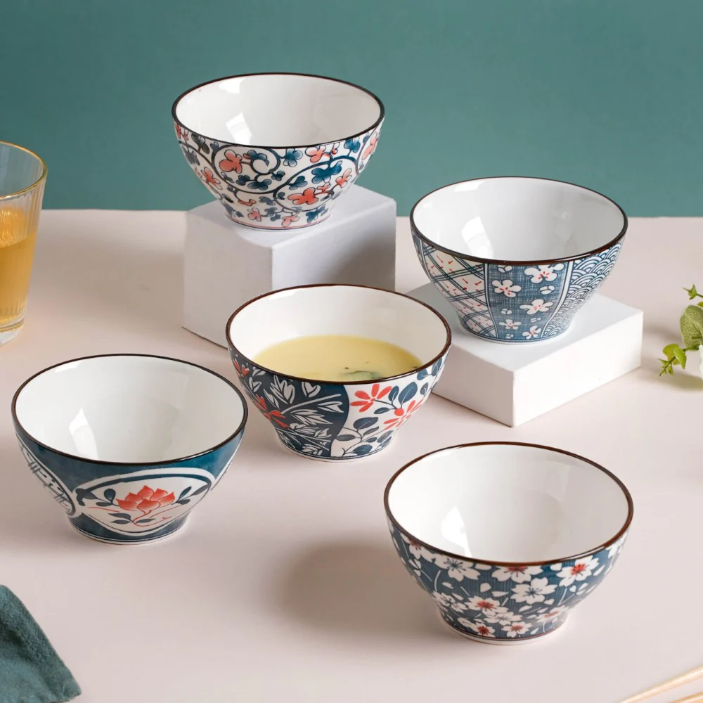 Asagao Patterned Ceramic Soup Bowl 4.5 Inch 300 ml - Image 10