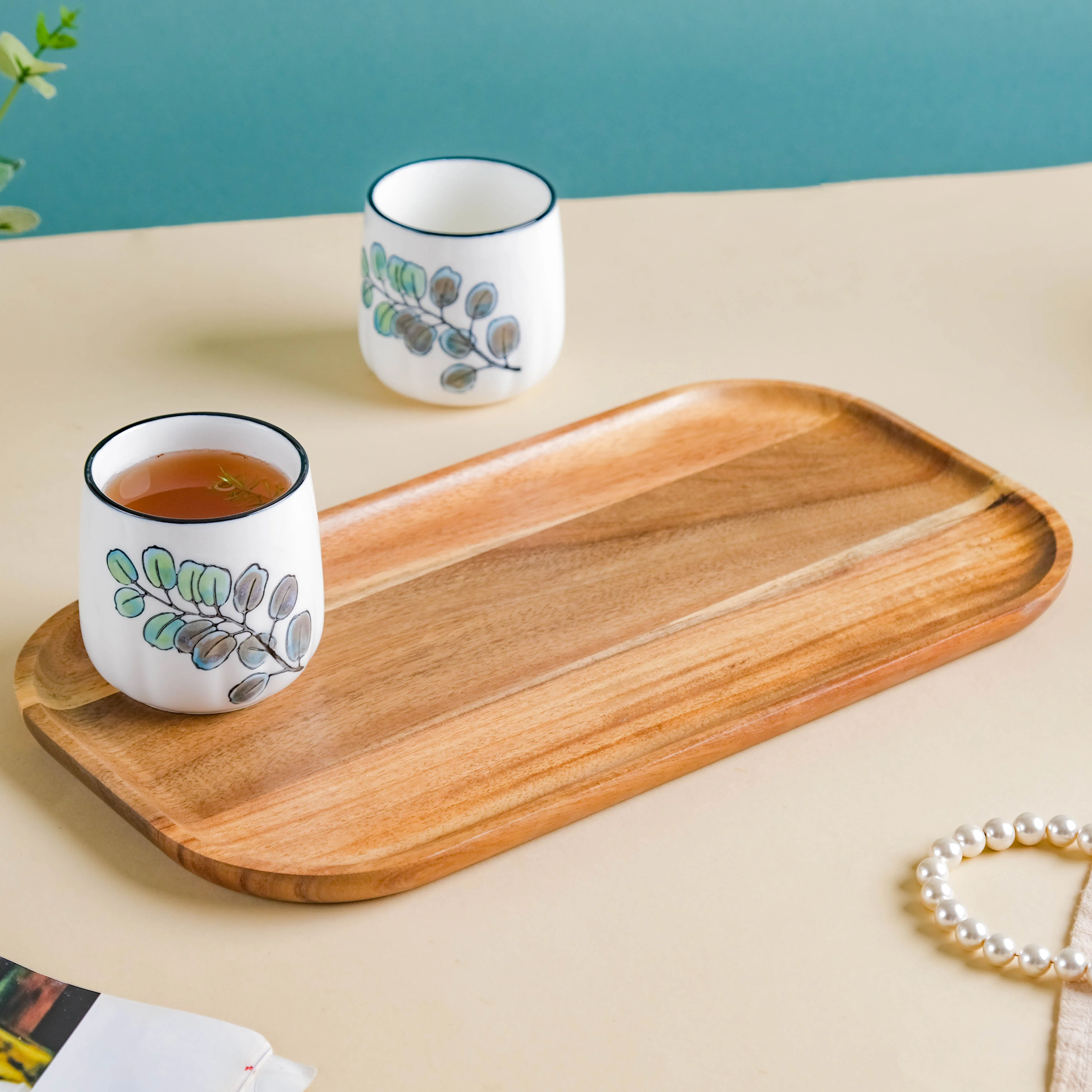 Aspen Leaves Tea Set With Wooden Tray - Image 10