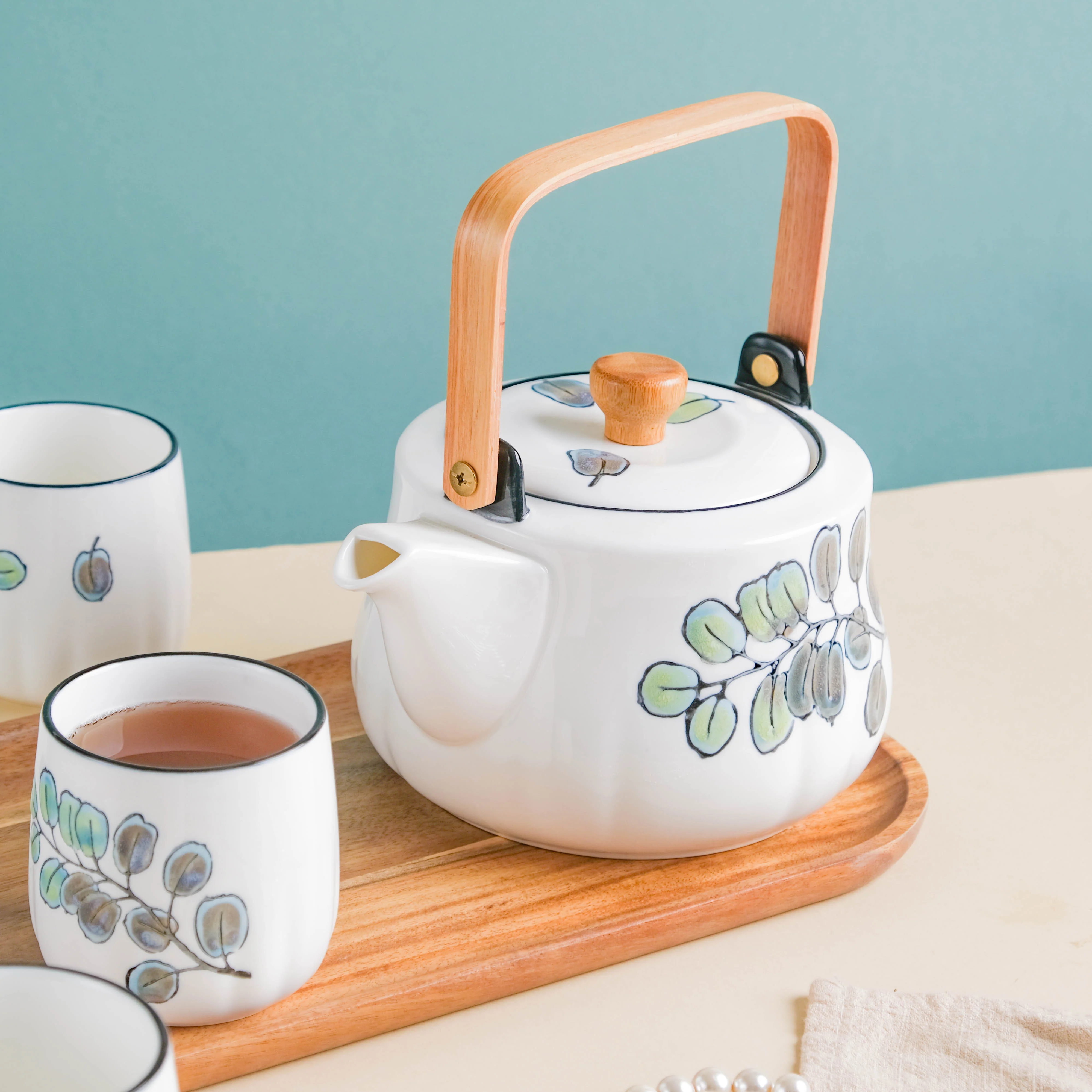 Aspen Leaves Tea Set With Wooden Tray - Image 7