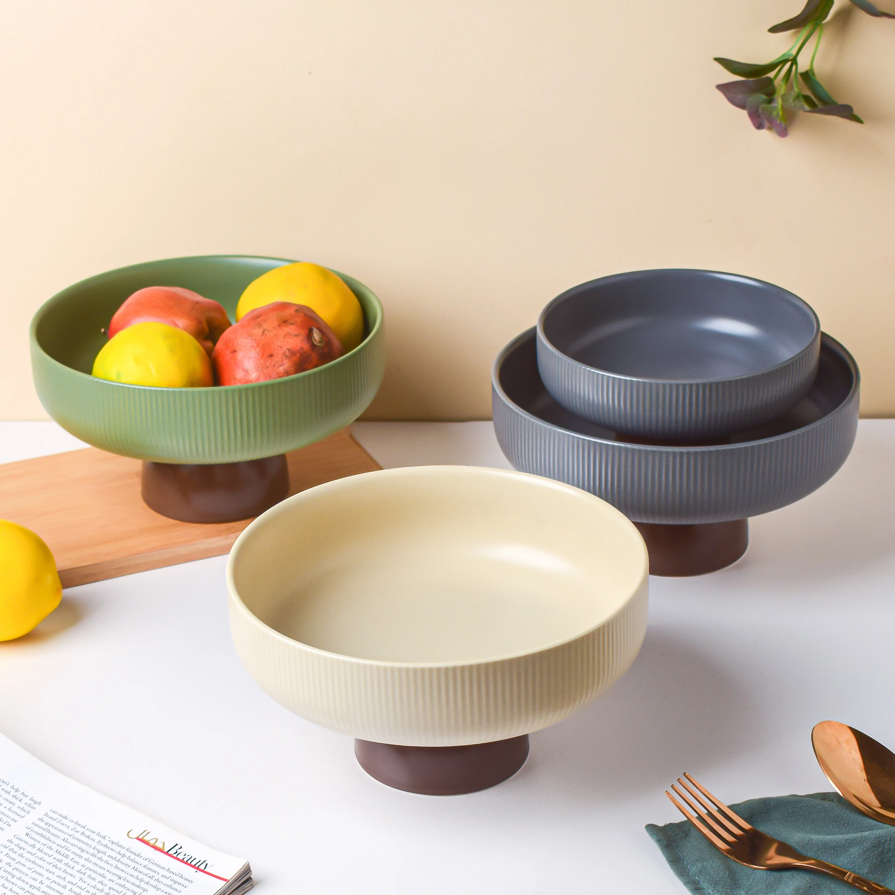 Asphalt Grey Fruit Pedestal Bowl Large - Image 8
