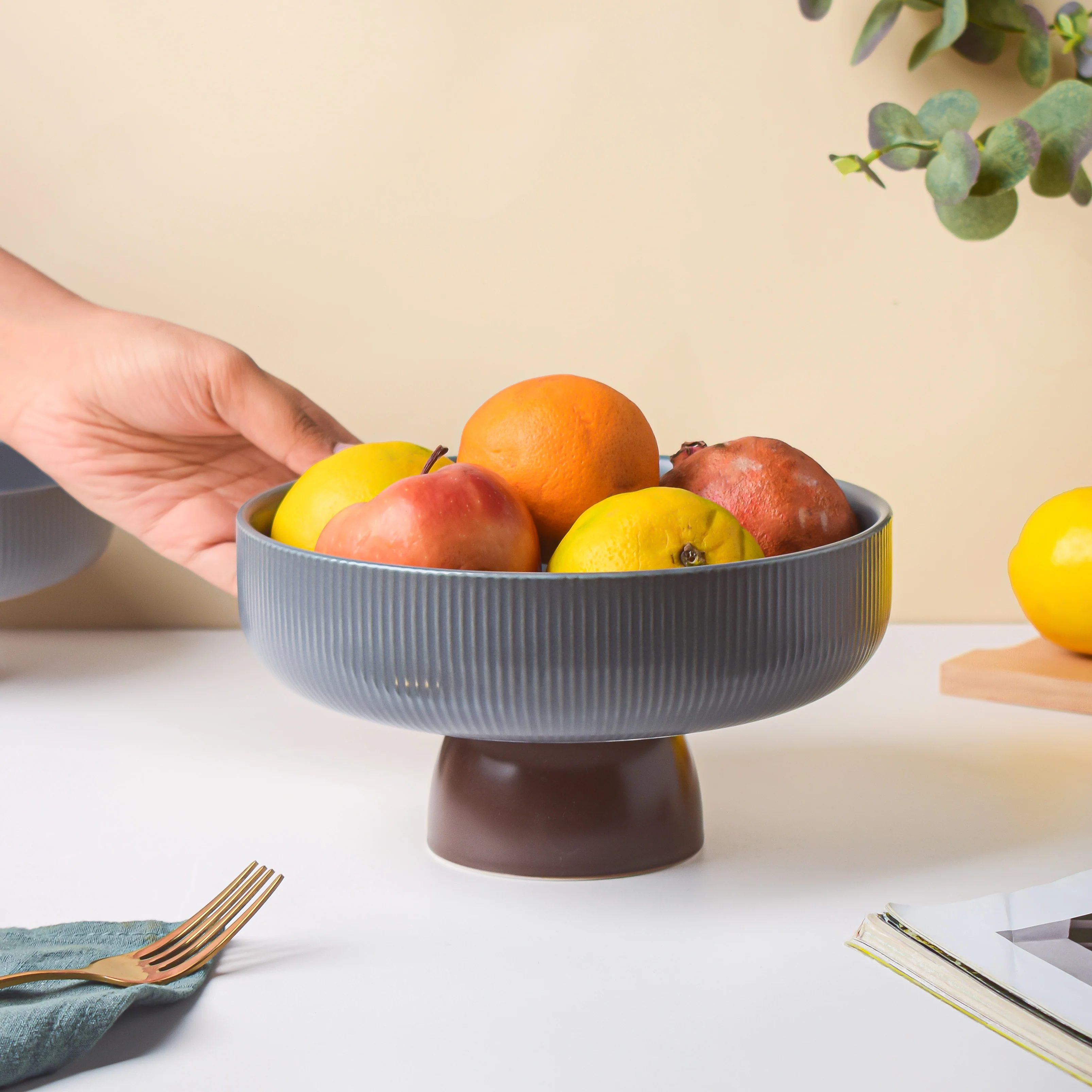 Asphalt Grey Fruit Pedestal Bowl Small - Image 2