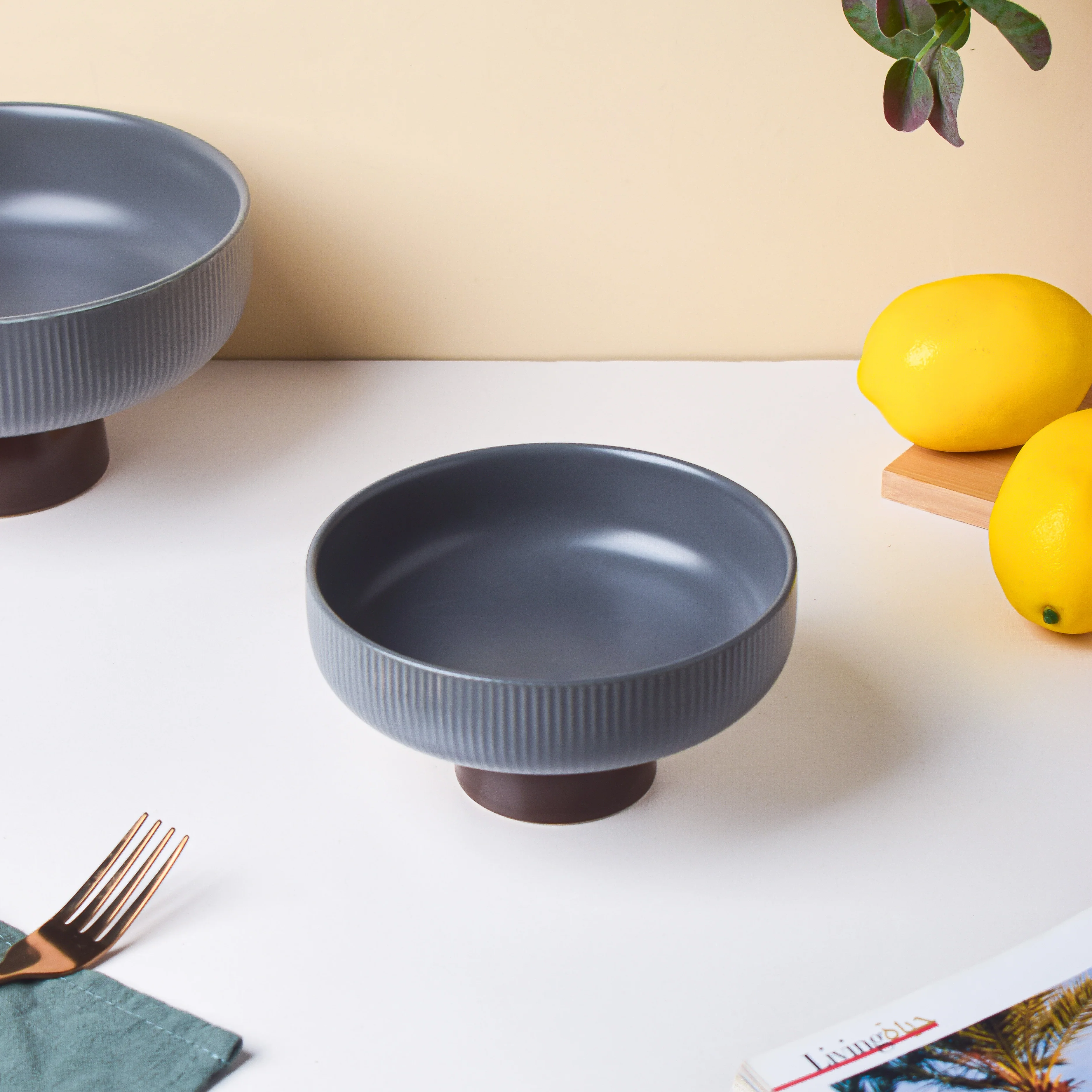Asphalt Grey Fruit Pedestal Bowl Small - Image 6