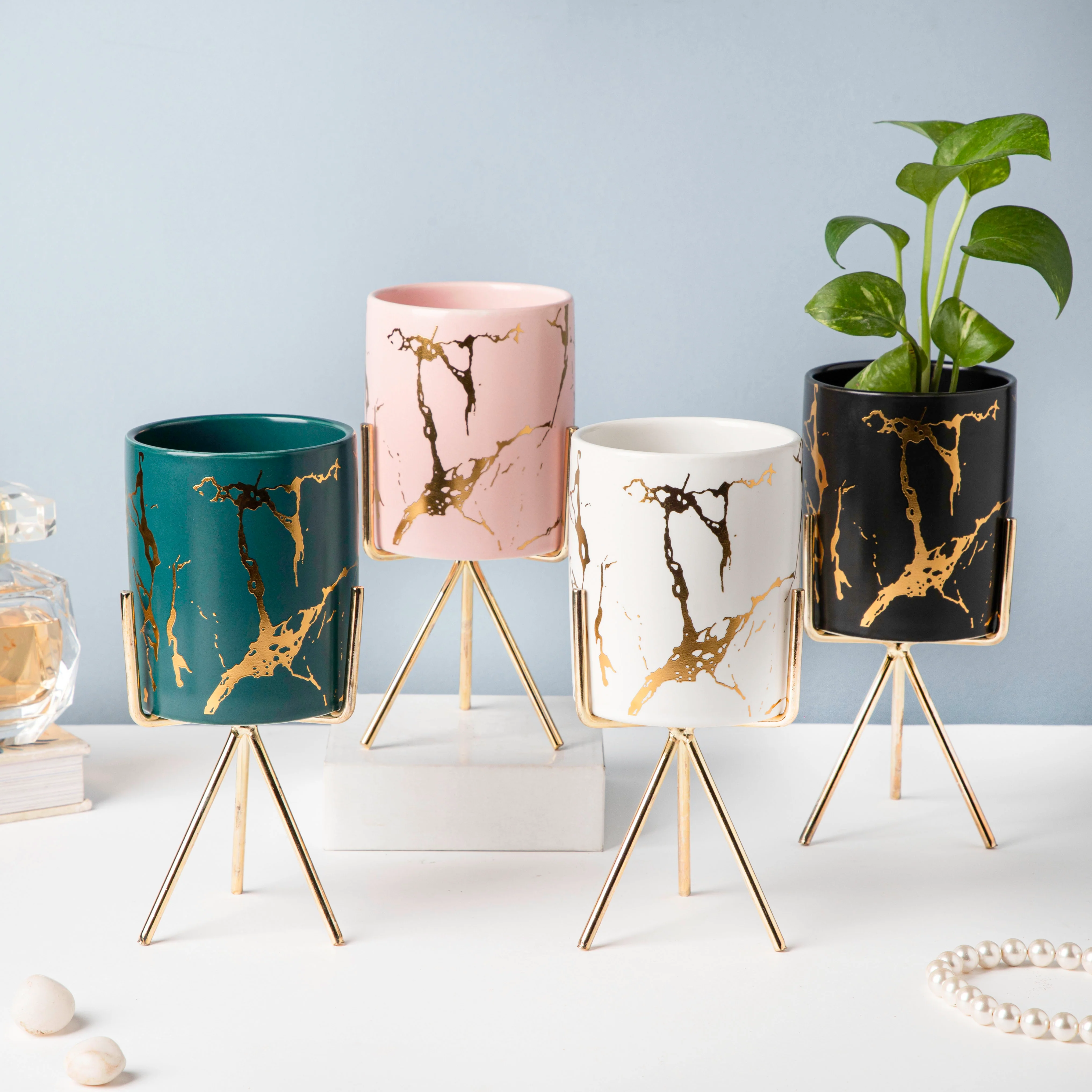 Auric Marble Pink Planter with Stand Large - Image 6