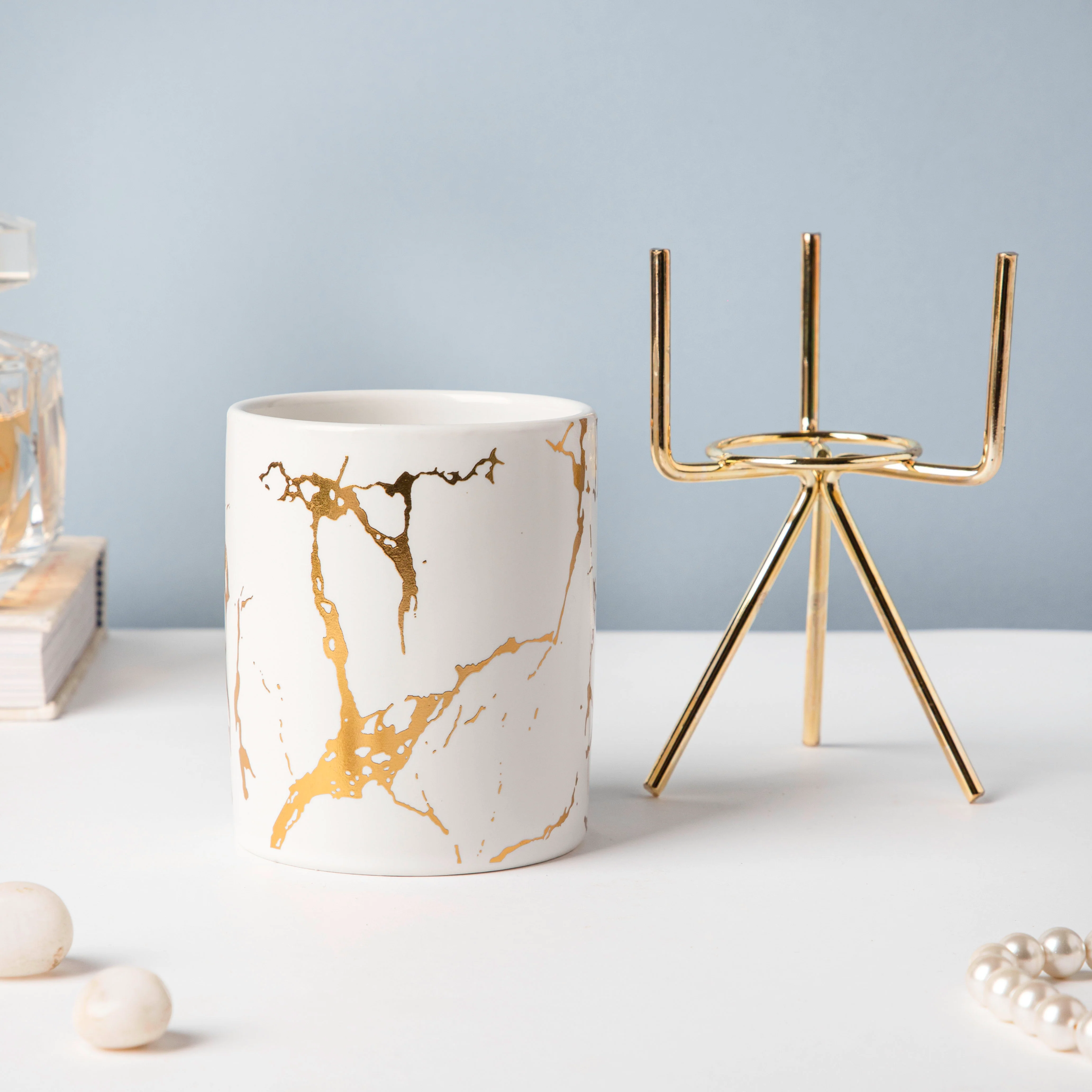 Auric Marble White Planter with Stand Large - Image 4