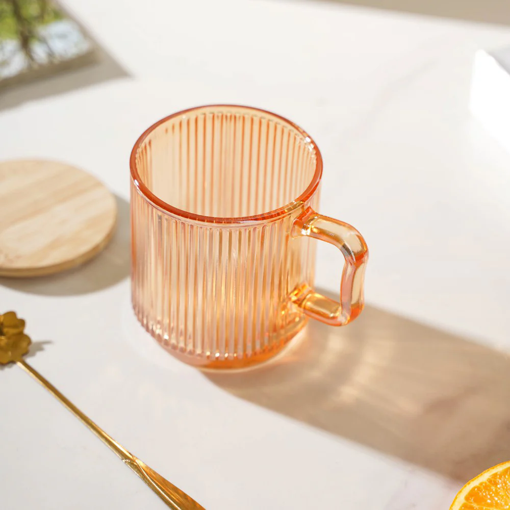 Aurora Ribbed Amber Glass Mug With Lid And Spoon Set Of 2 350 ml - Image 11
