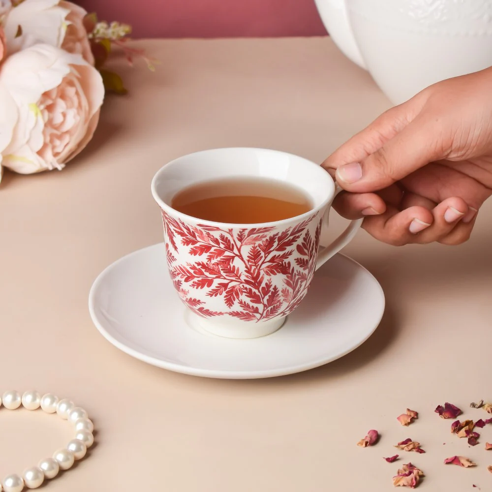 Autumn Fern Patterned Ceramic Cup And Saucer 200 ml - Image 3