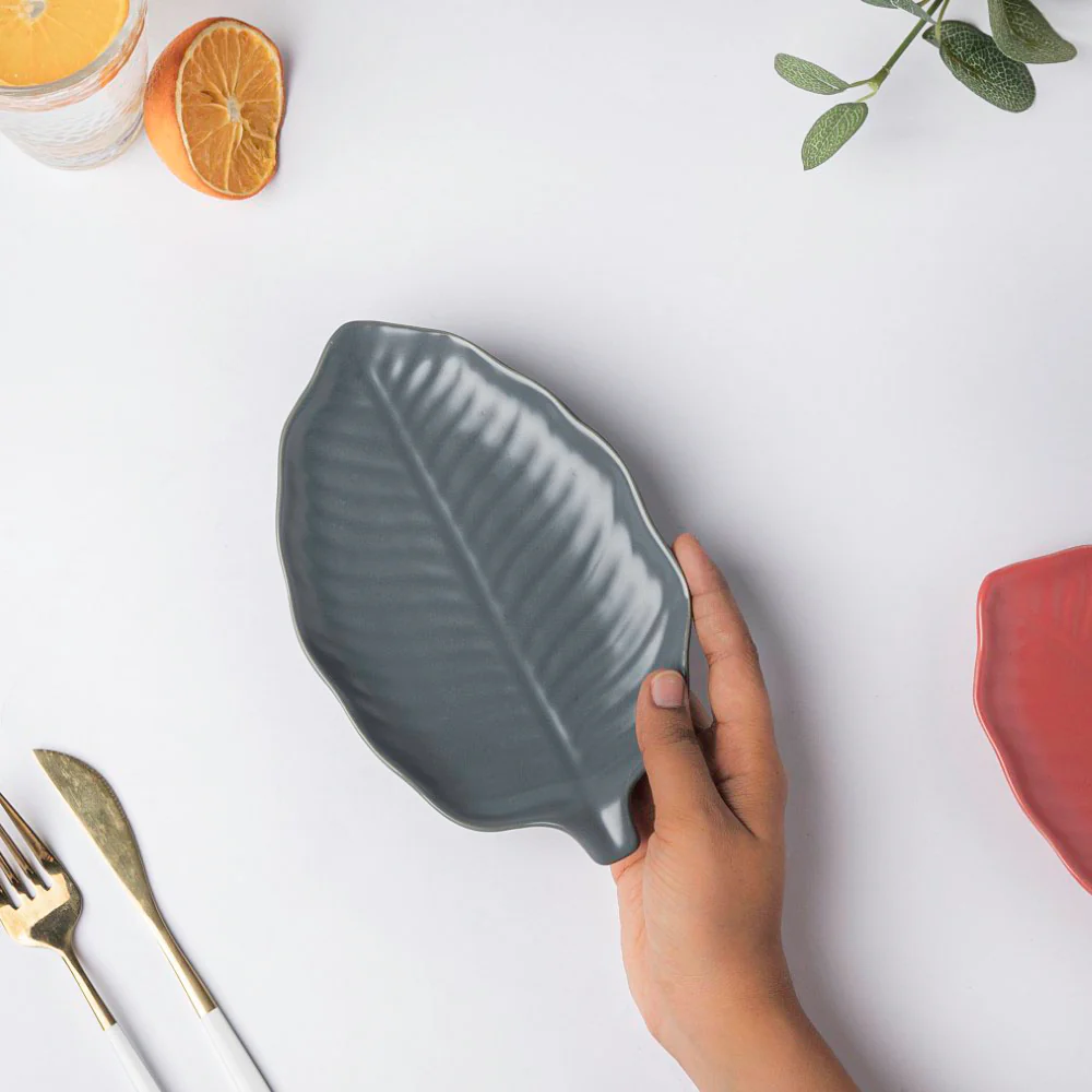Autumn Grey Leaf Snack Plate 8.5 Inch - Image 2
