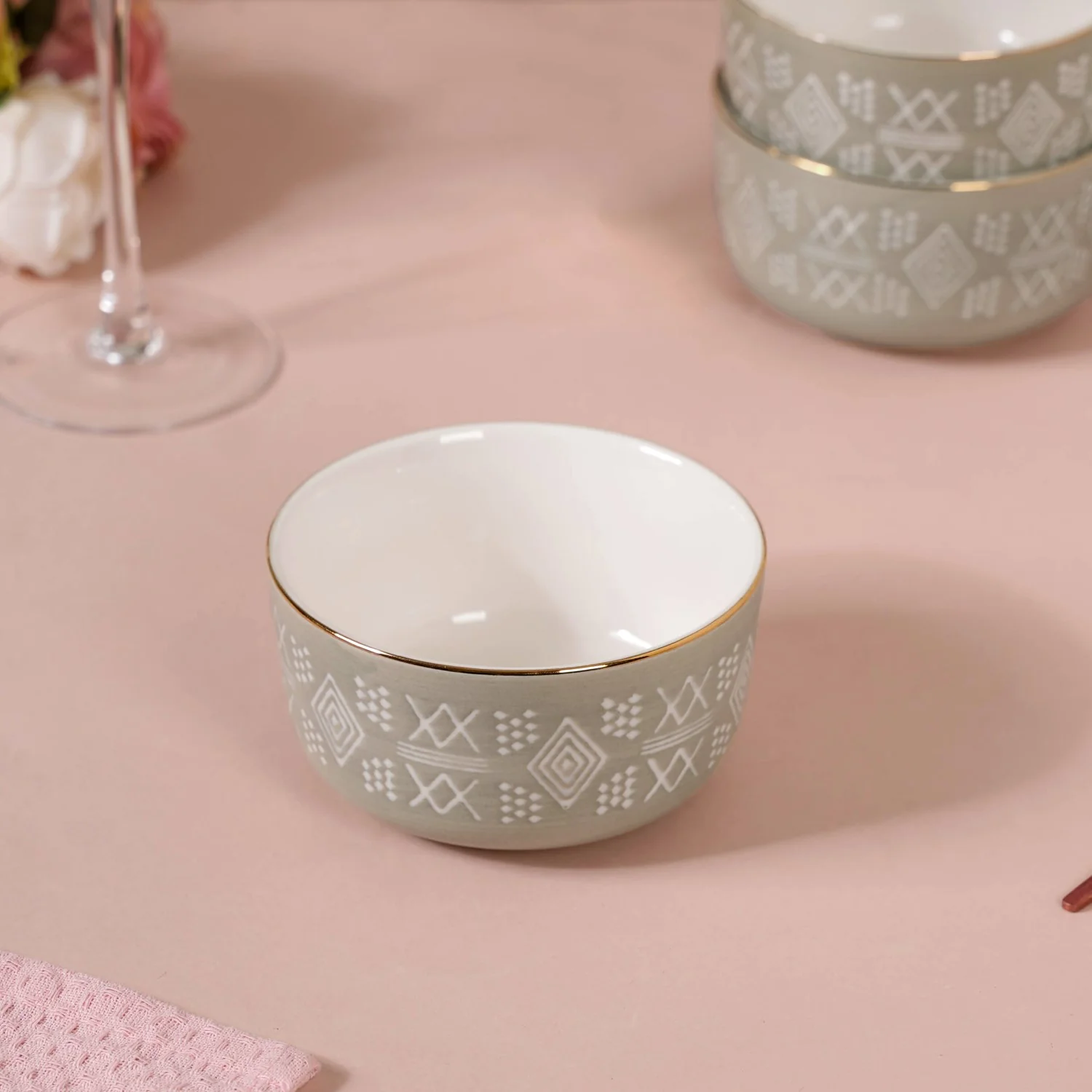Azo Ceramic Side Snack Bowl Grey Set Of 4 340ml - Image 8