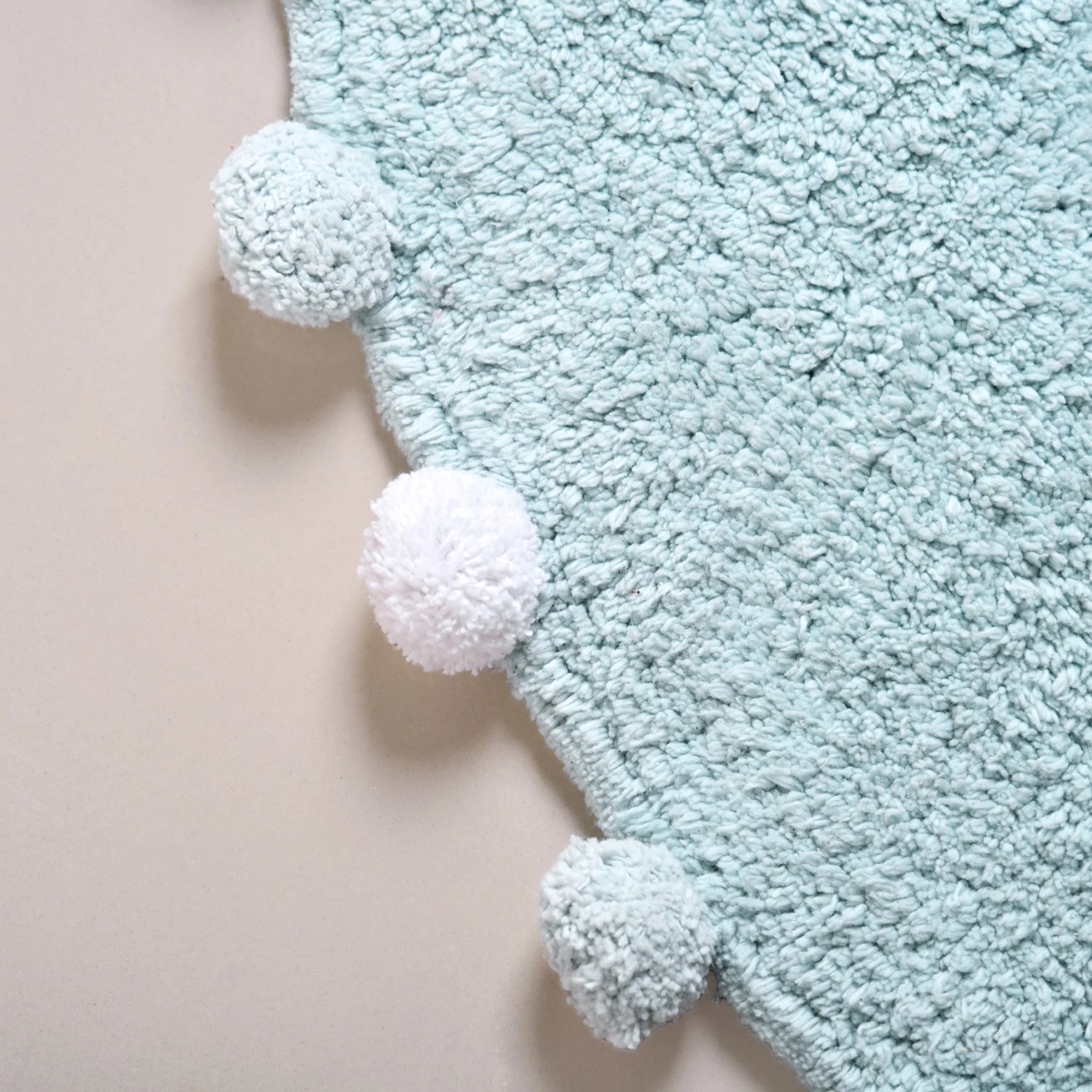 Baby Blue Pom Pom Tufted Cotton Anti Slip Floor Mat 88x47cm - Image 6