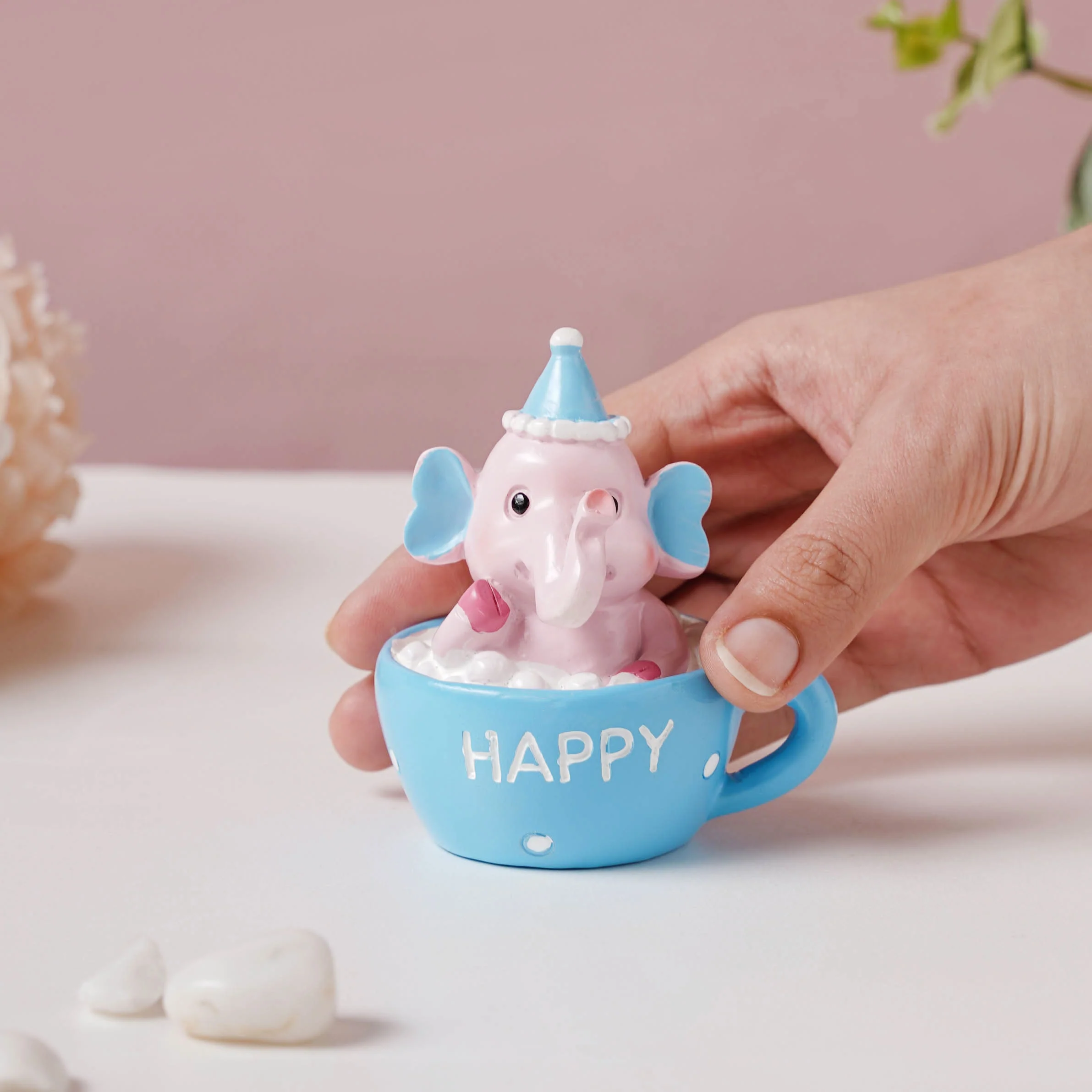 Baby Elephant Resin Showpiece Pink - Image 3