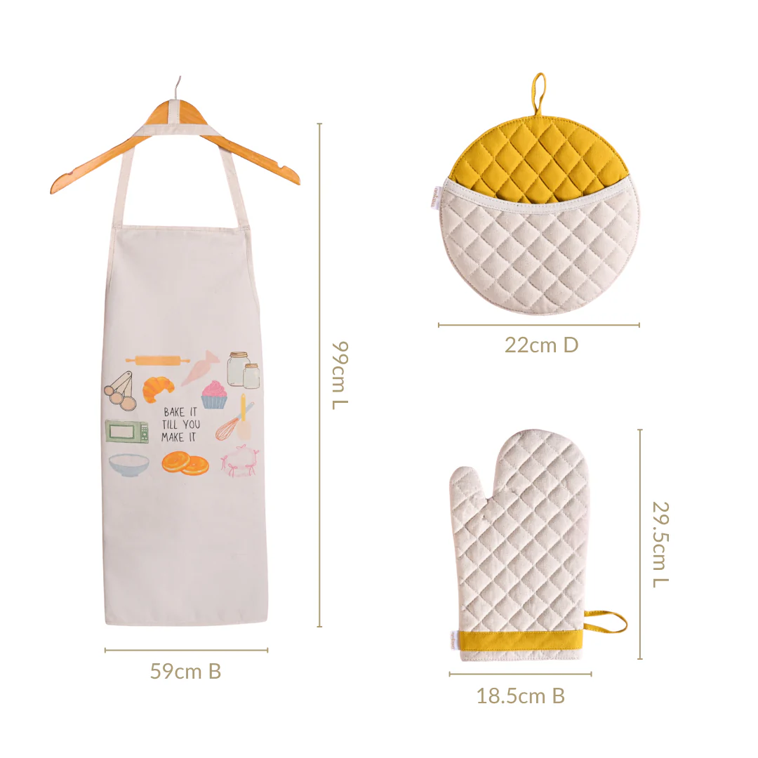 Baker Mode Apron Mitten Pot Holder Set Of 3 - Image 3