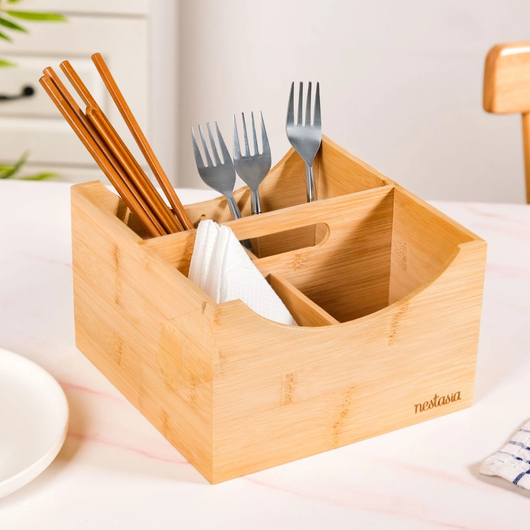 Bamboo Cutlery Caddy With Handle - Image 8