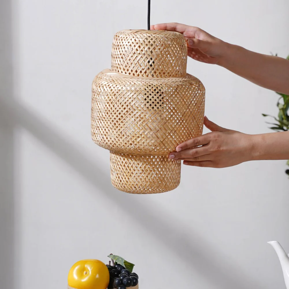 Bamboo Cylindrical Ceiling Lampshade 12 Inch - Image 2