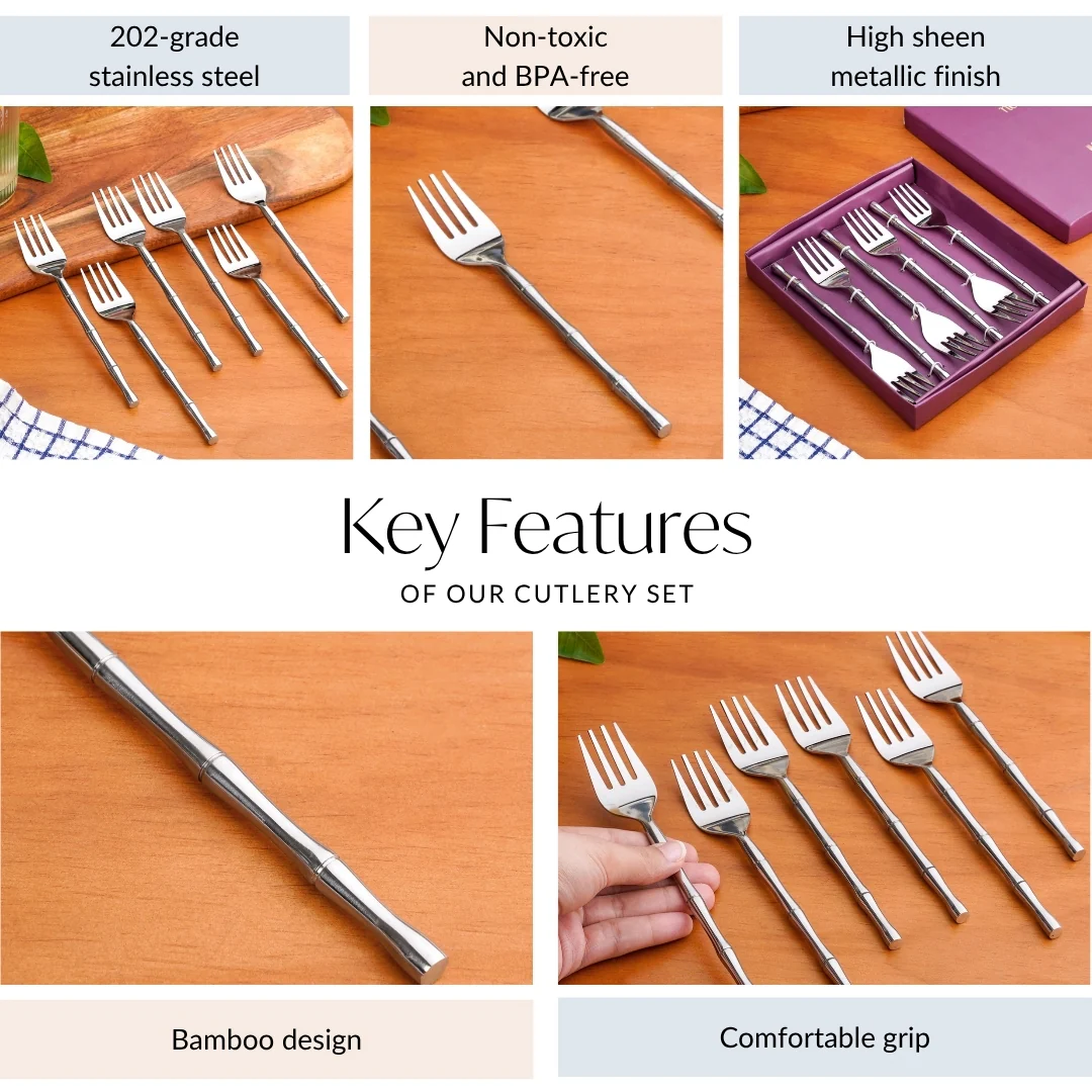 Bamboo Inspired Stainless Steel Fork Set Of 6 - Image 5