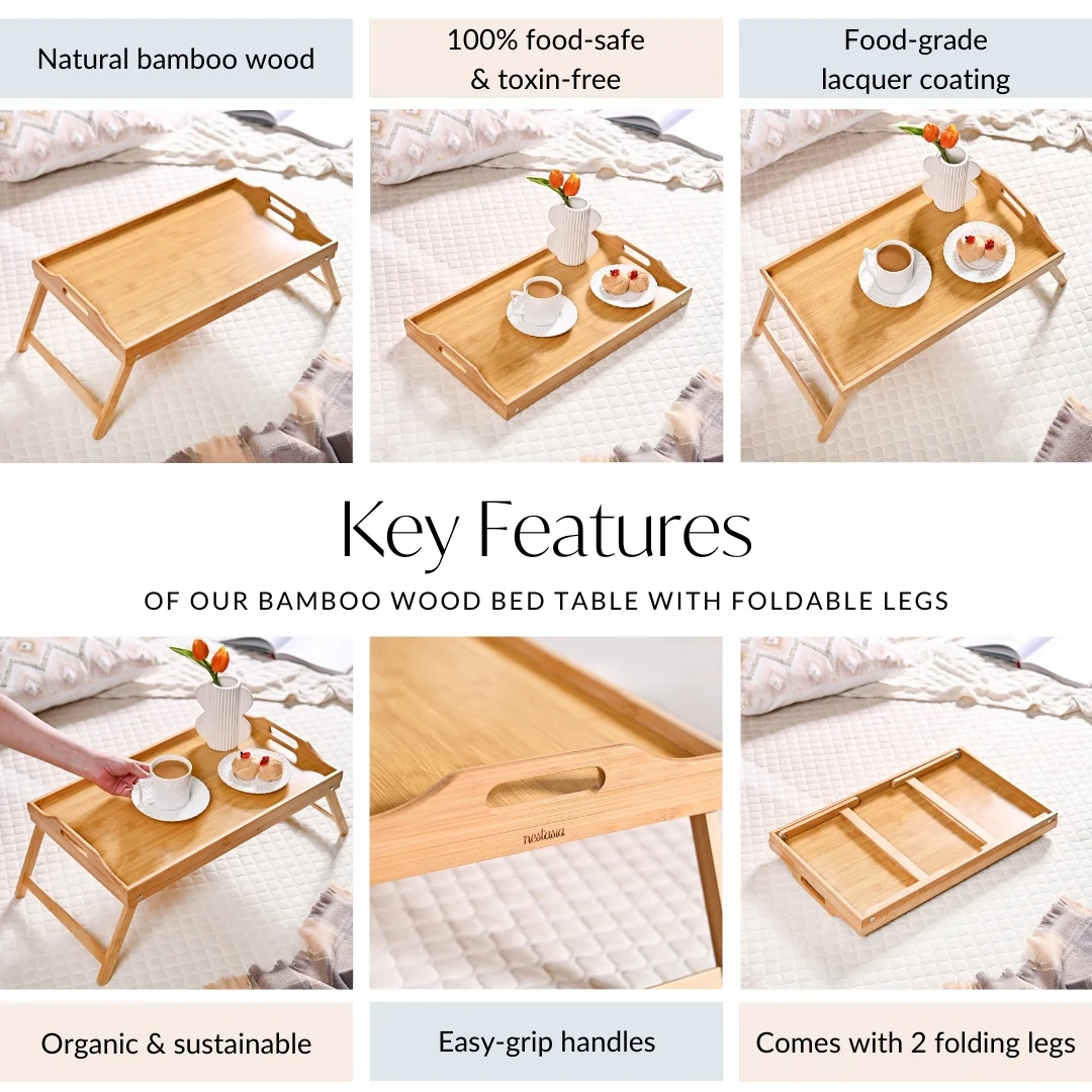 Bamboo Wood Bed Table With Foldable Legs - Image 5