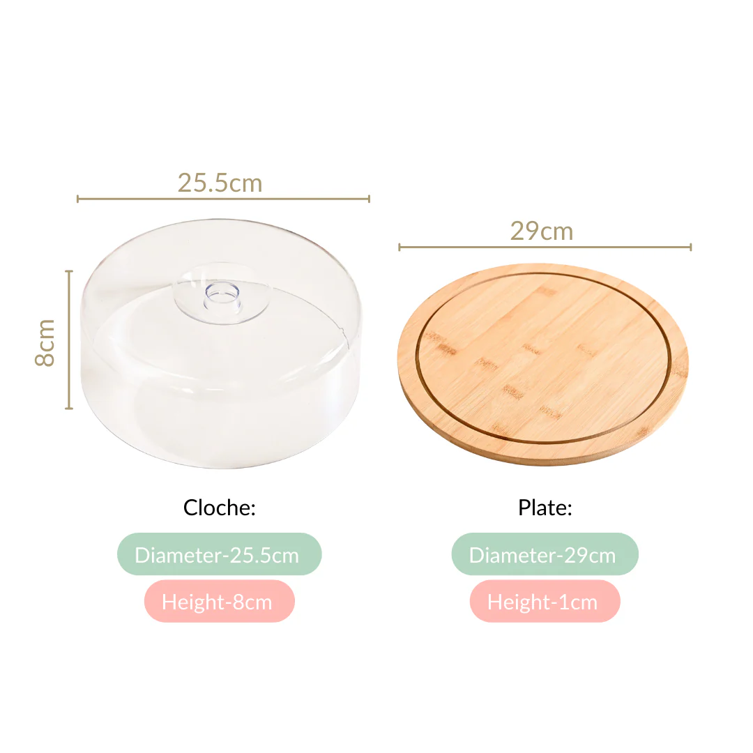Bamboo Wood Cake Stand With Cloche 25cm - Image 4