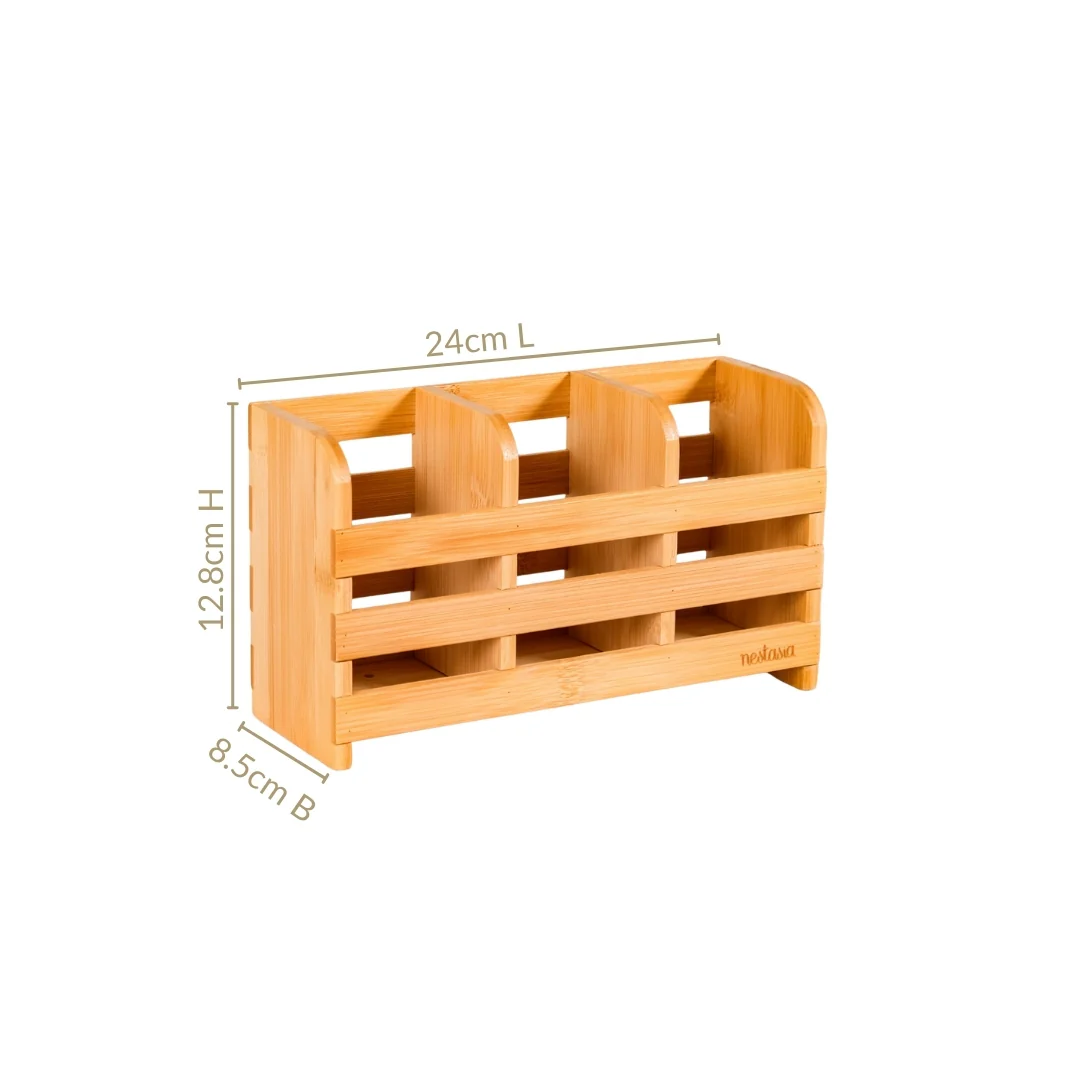 Bamboo Wood Cutlery Holder With 3 Sections - Image 4