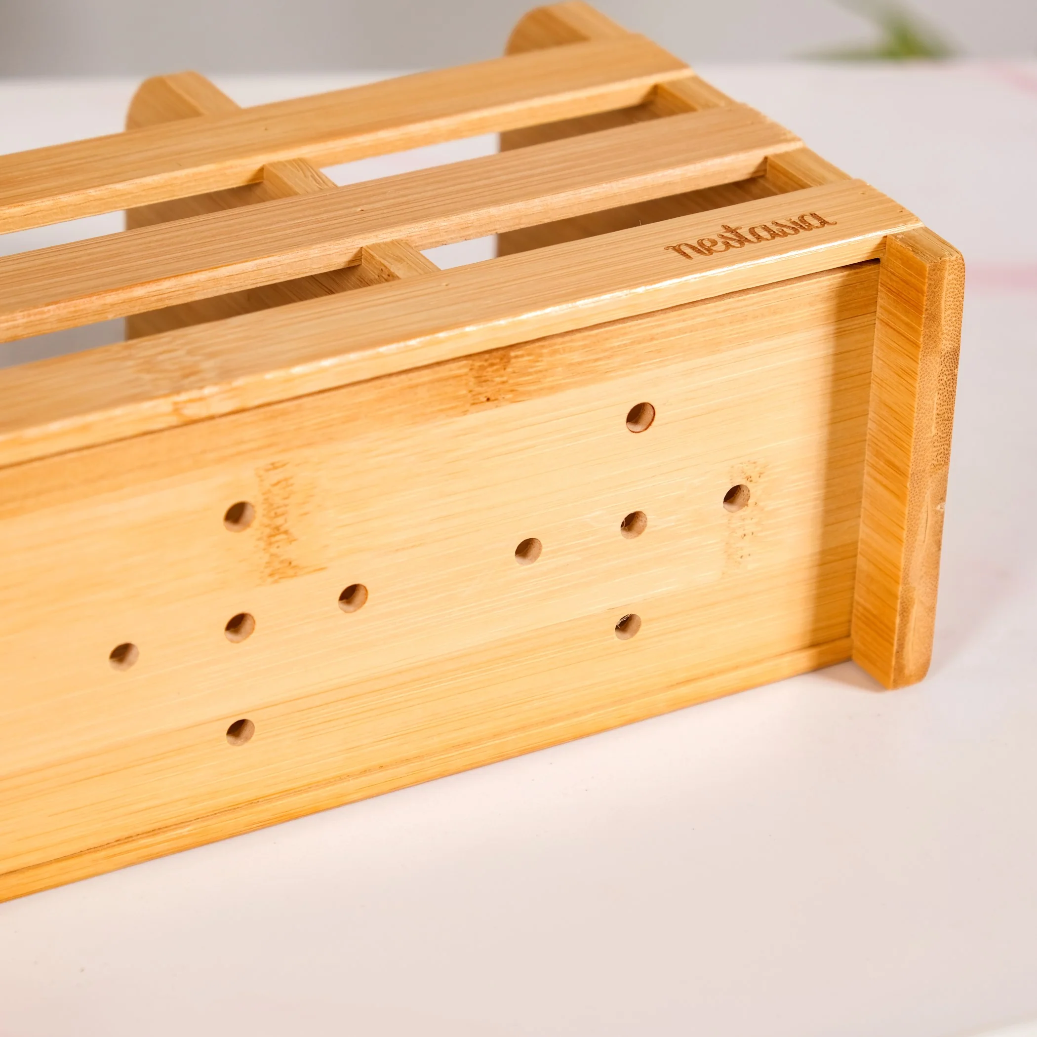 Bamboo Wood Cutlery Holder With 3 Sections - Image 7