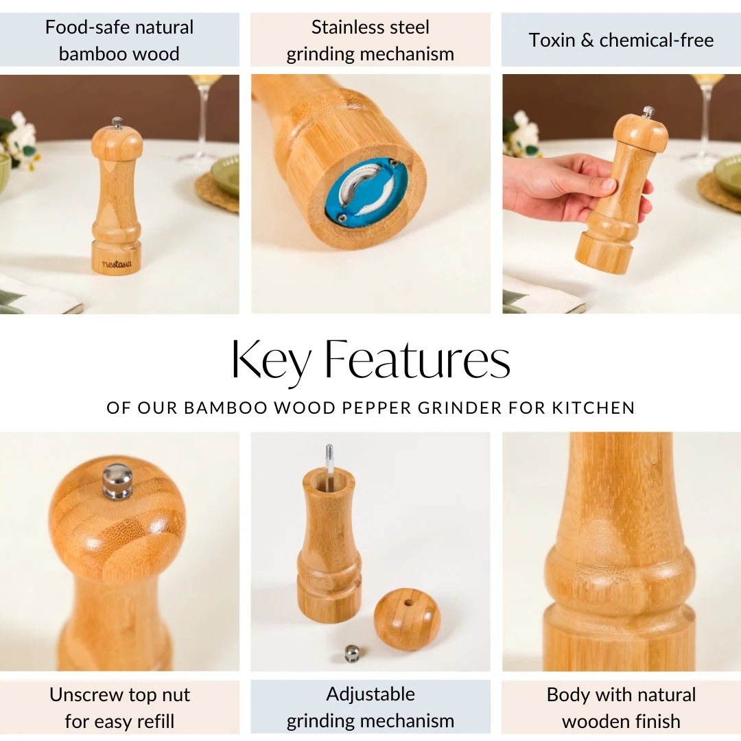 Bamboo Wood Pepper Grinder For Kitchen - Image 5