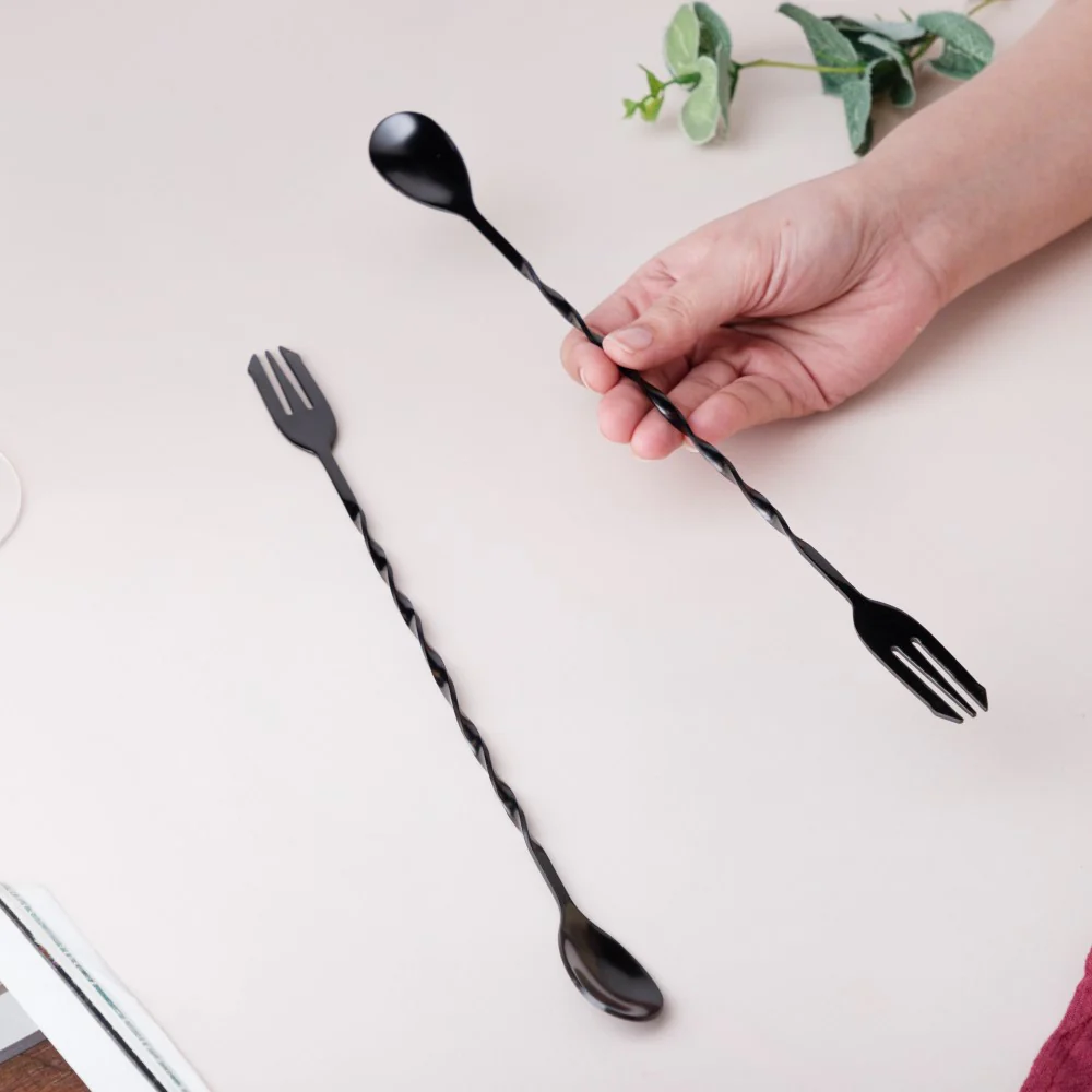 Bar Spoon With Fork  Black Set of 2 - Image 2