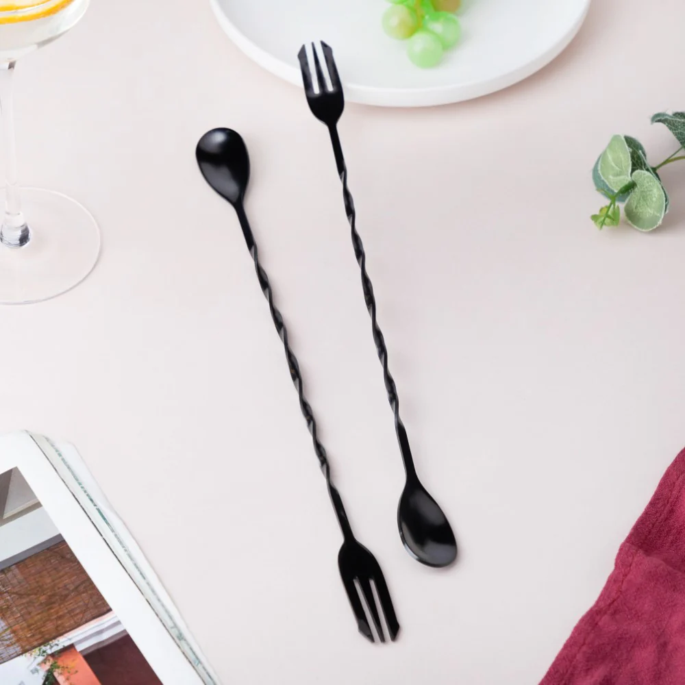 Bar Spoon With Fork  Black Set of 2 - Image 3