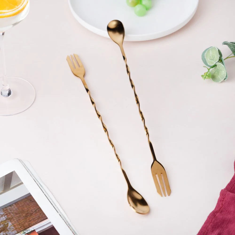 Bar Spoon With Fork Gold Set of 2 - Image 3