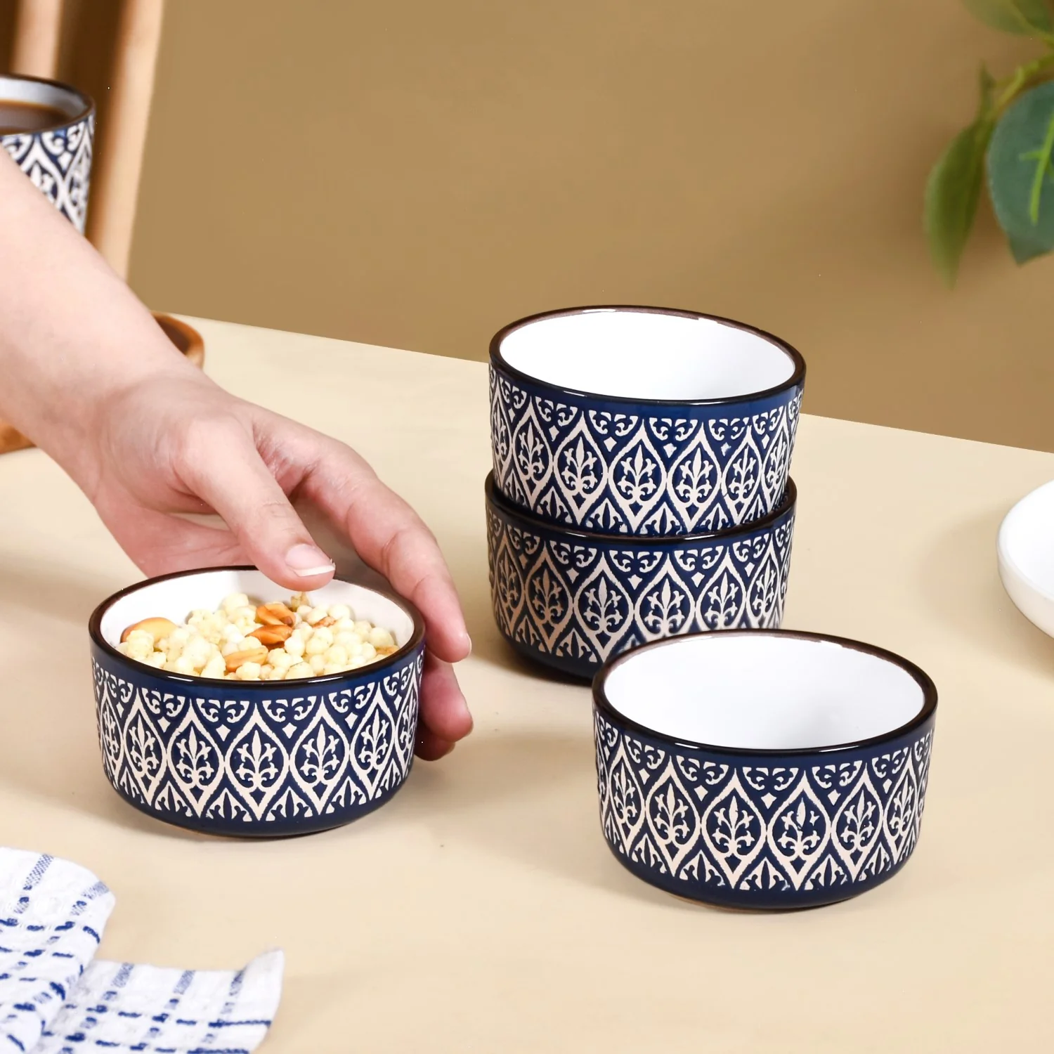Baroque Ceramic Small Bowl Set Of 4 Navy 200ml - Image 3