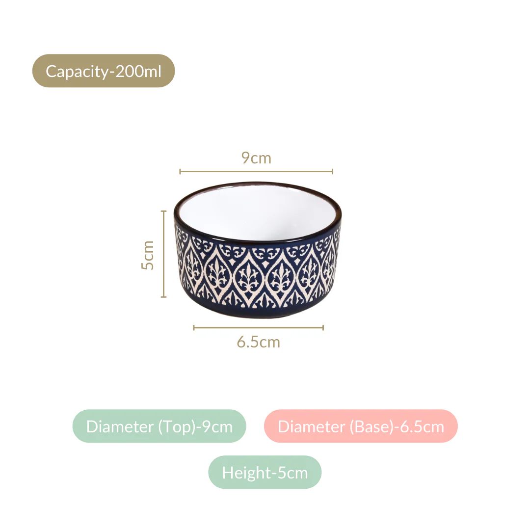 Baroque Ceramic Small Bowl Set Of 4 Navy 200ml - Image 4