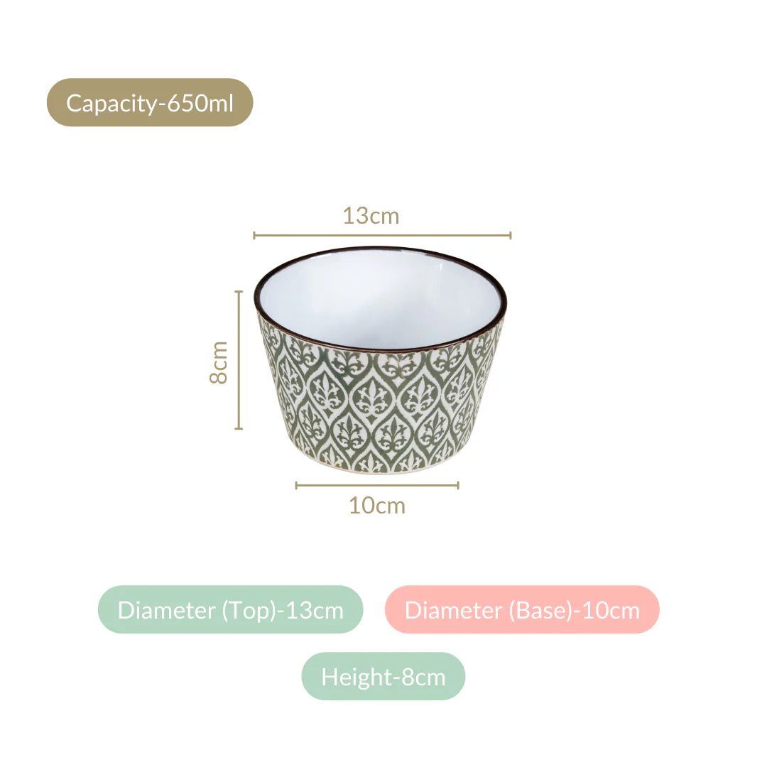 Baroque Set Of 4 Ceramic Serving Bowl Sage 650ml - Image 4