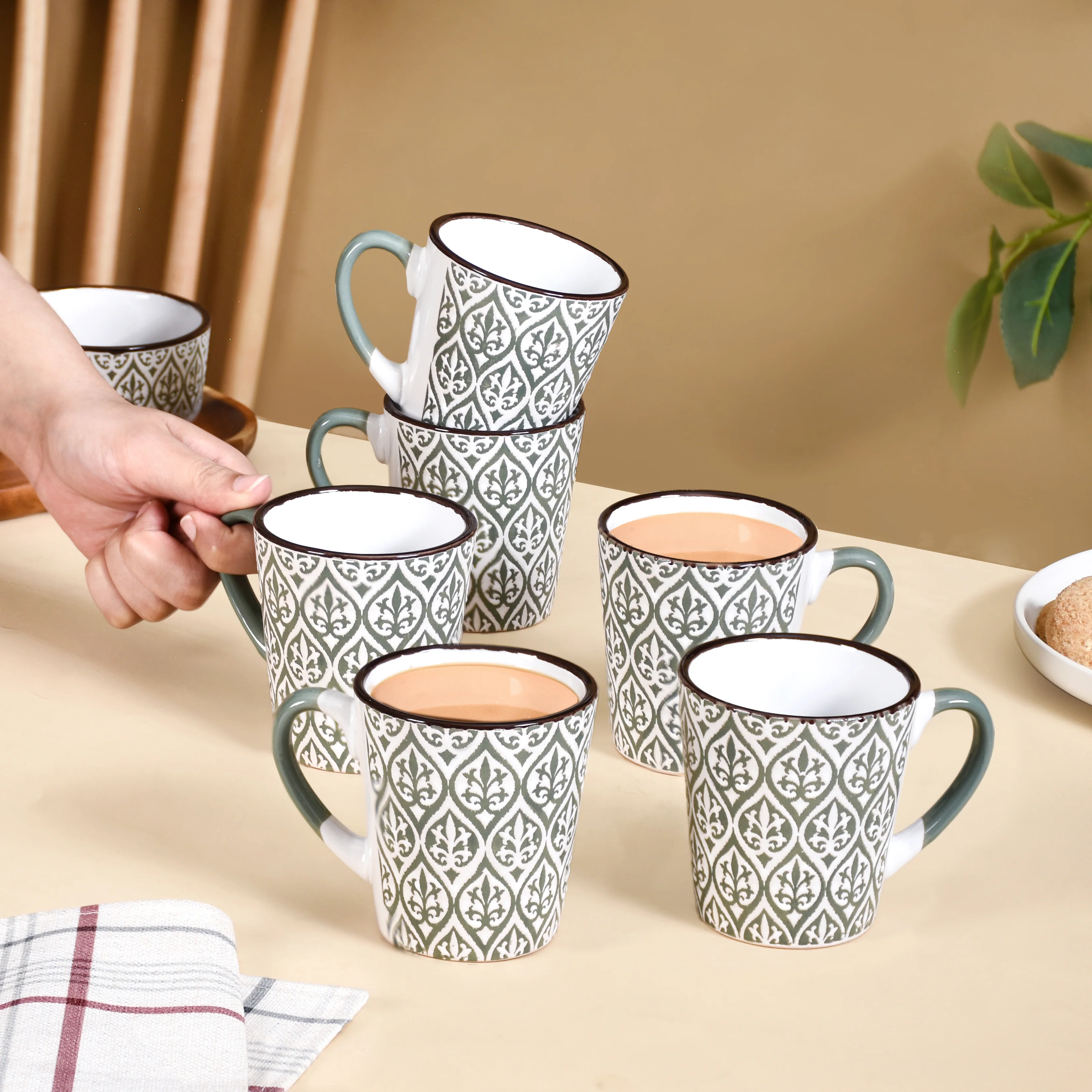 Baroque Tea Cup Set Of 6 Sage Green 250ml - Image 3