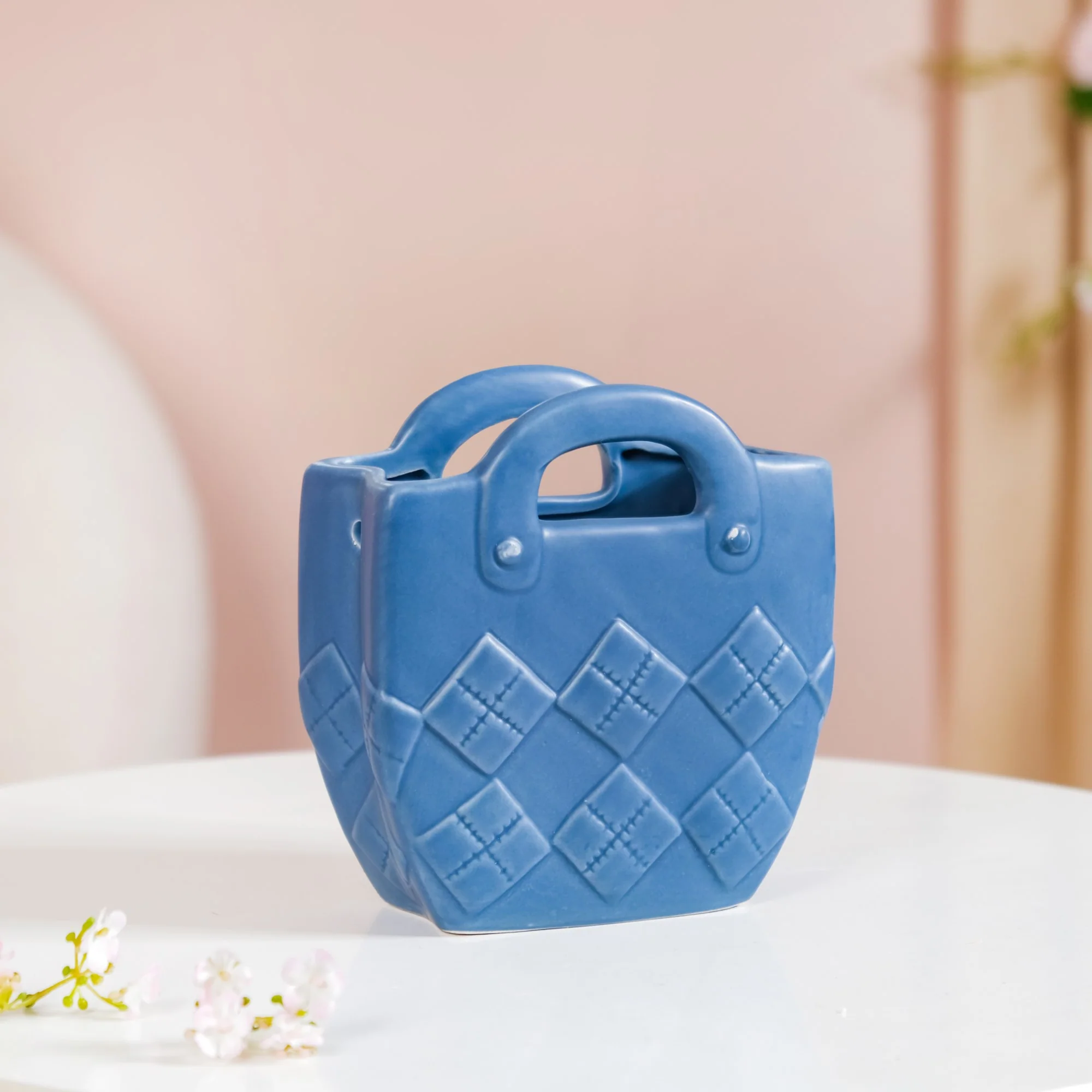 Basket Design Mini Vase For Living Room Blue - Image 3