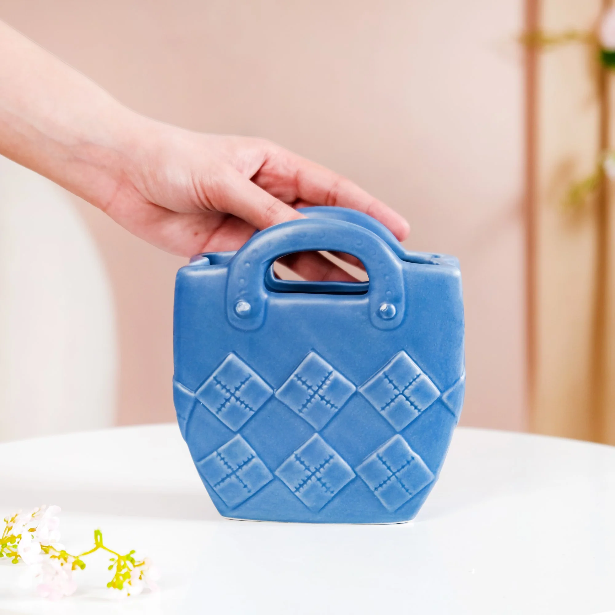 Basket Design Mini Vase For Living Room Blue - Image 4