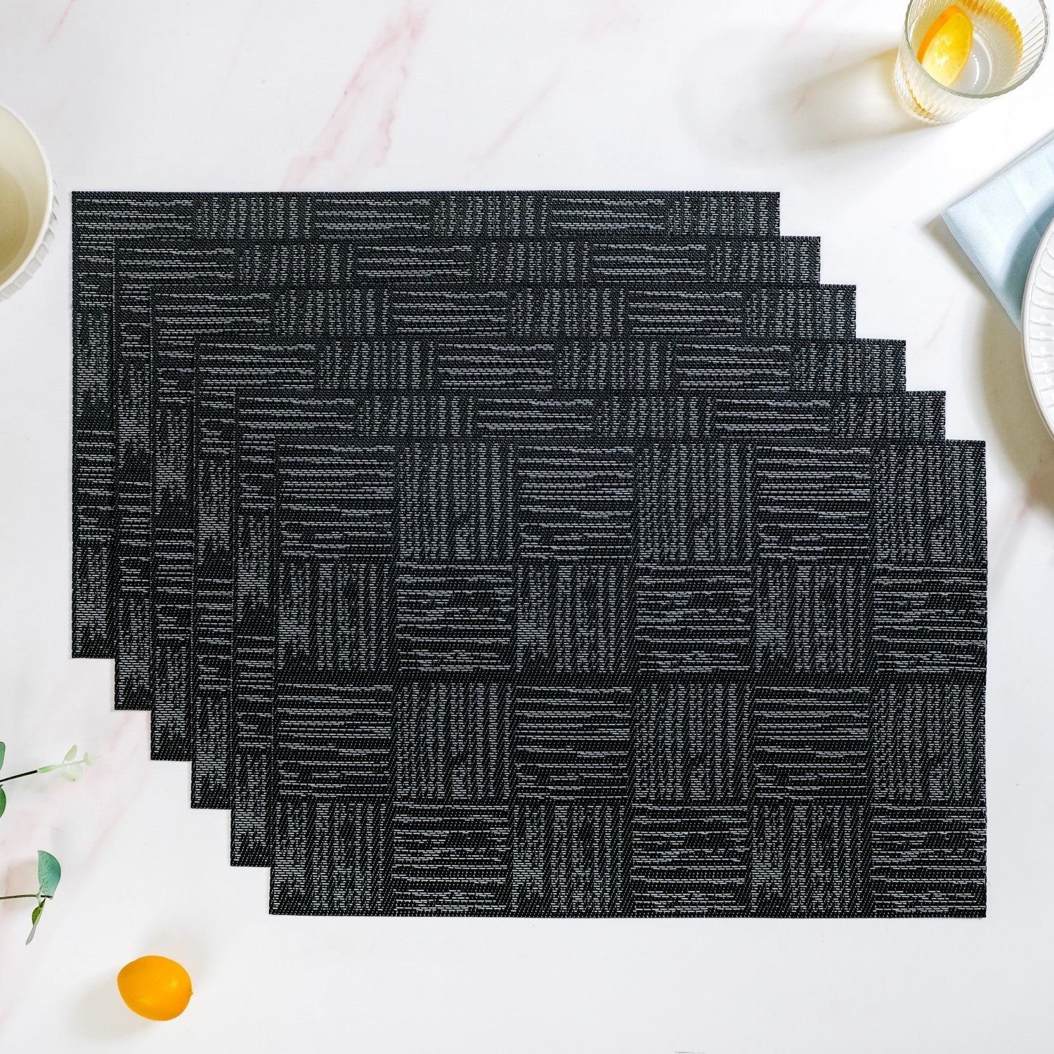 Basket Weave Black Dinner Table Mats Set Of 6 - Image 2