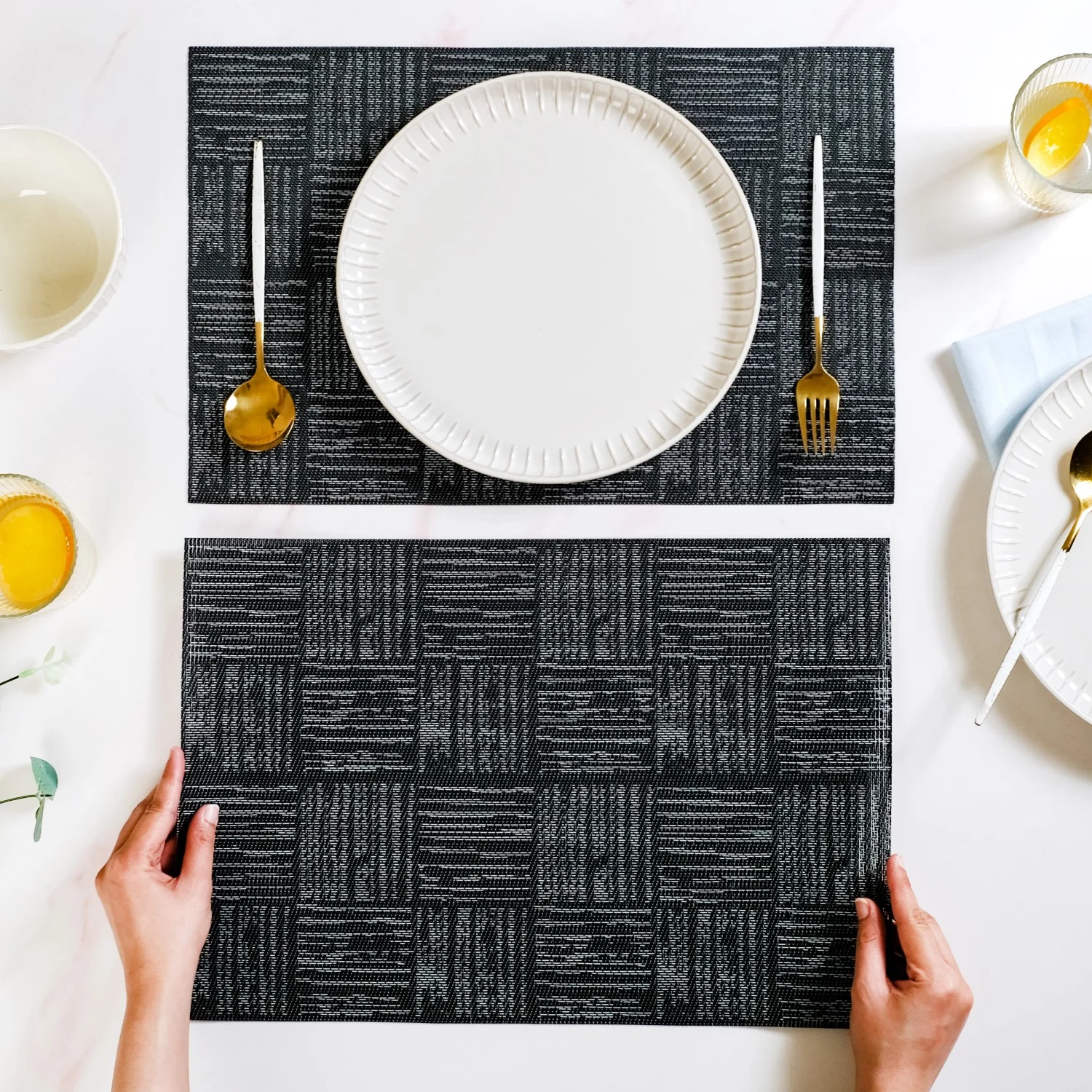 Basket Weave Black Dinner Table Mats Set Of 6 - Image 3