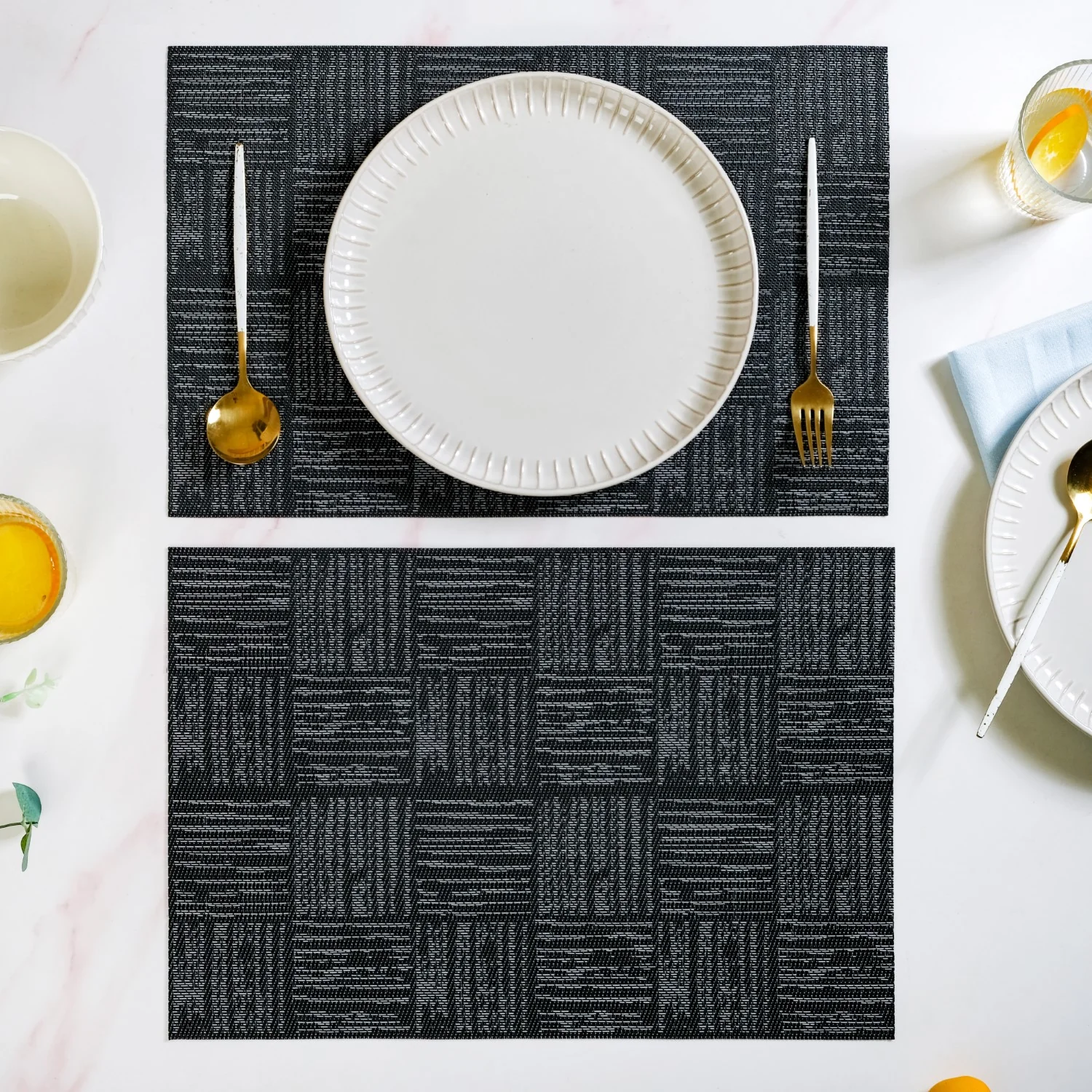 Basket Weave Black Dinner Table Mats Set Of 6 - Image 7