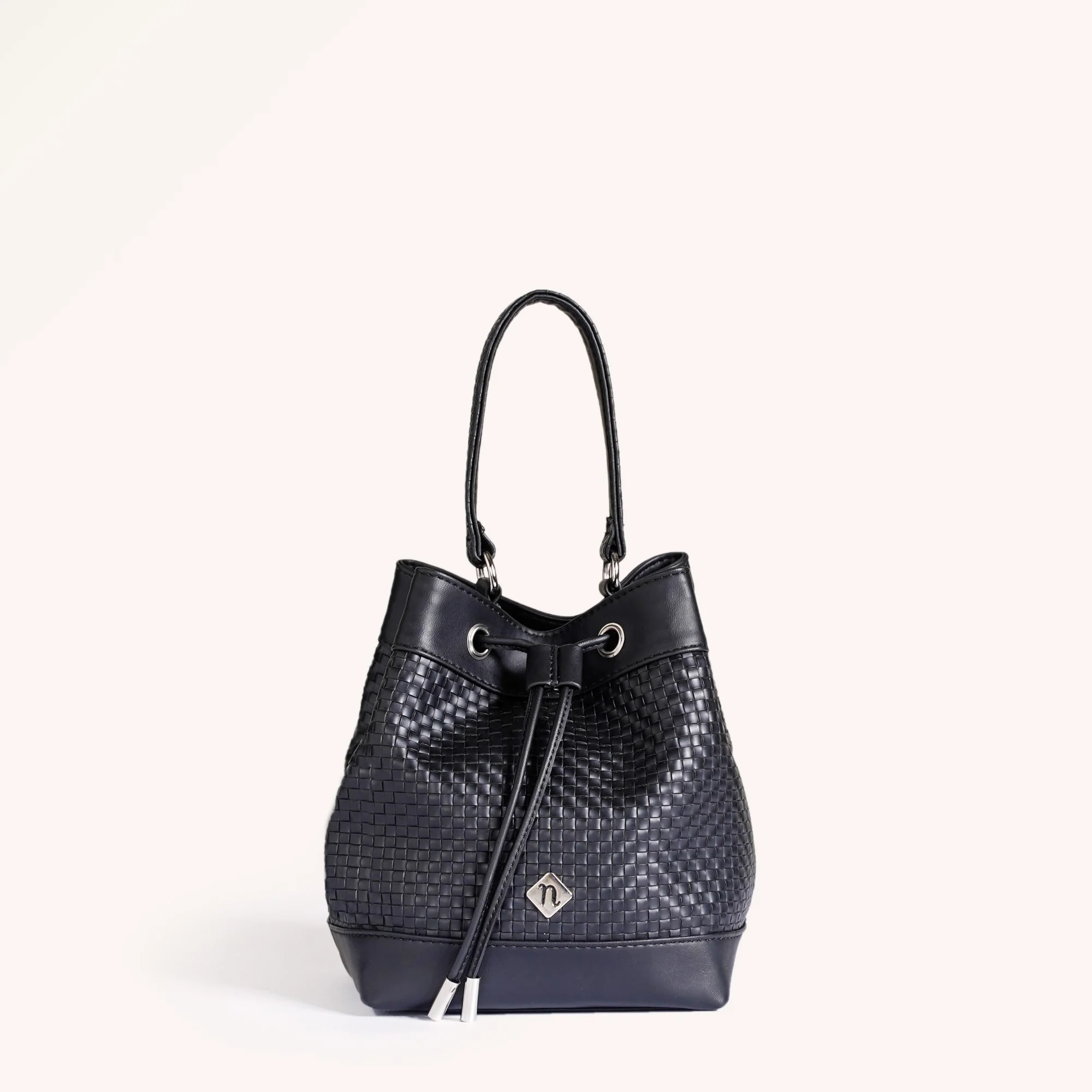 Basket Weave Bucket Handbag For Women Black - Image 10