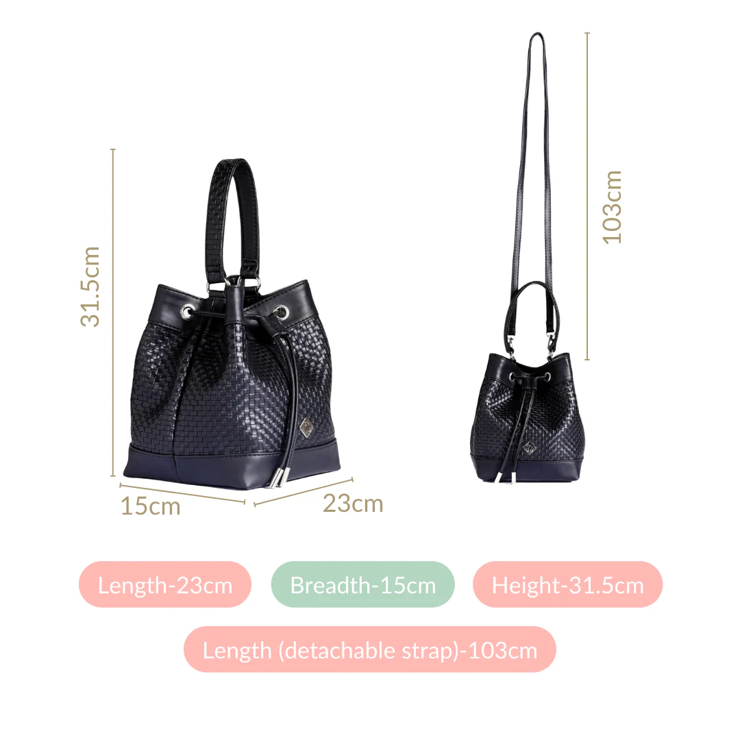 Basket Weave Bucket Handbag For Women Black - Image 4