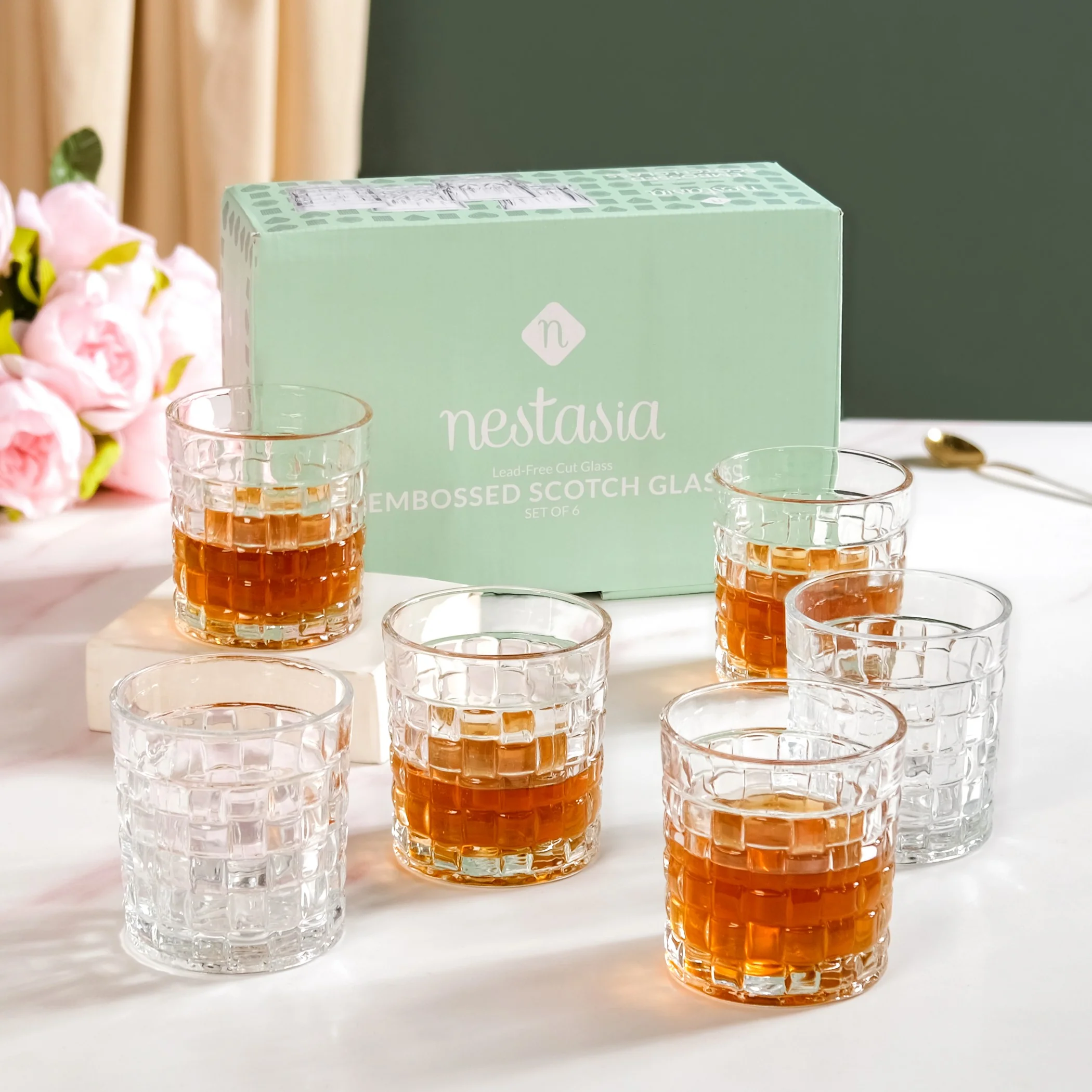 Basket Weave Embossed Whiskey Rocks Glass Set Of 6 230ml - Image 2